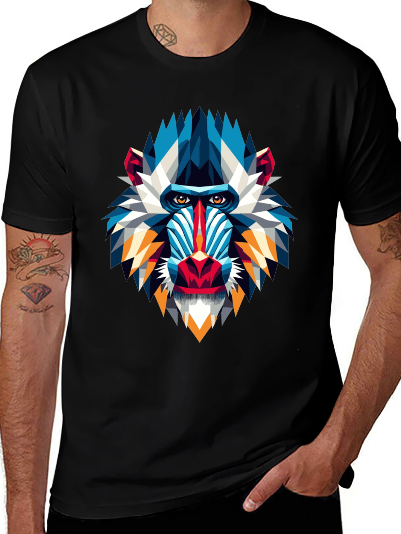 Variant 7 of Geometric Mandrill Graphic Tee - Cool Abstract Design