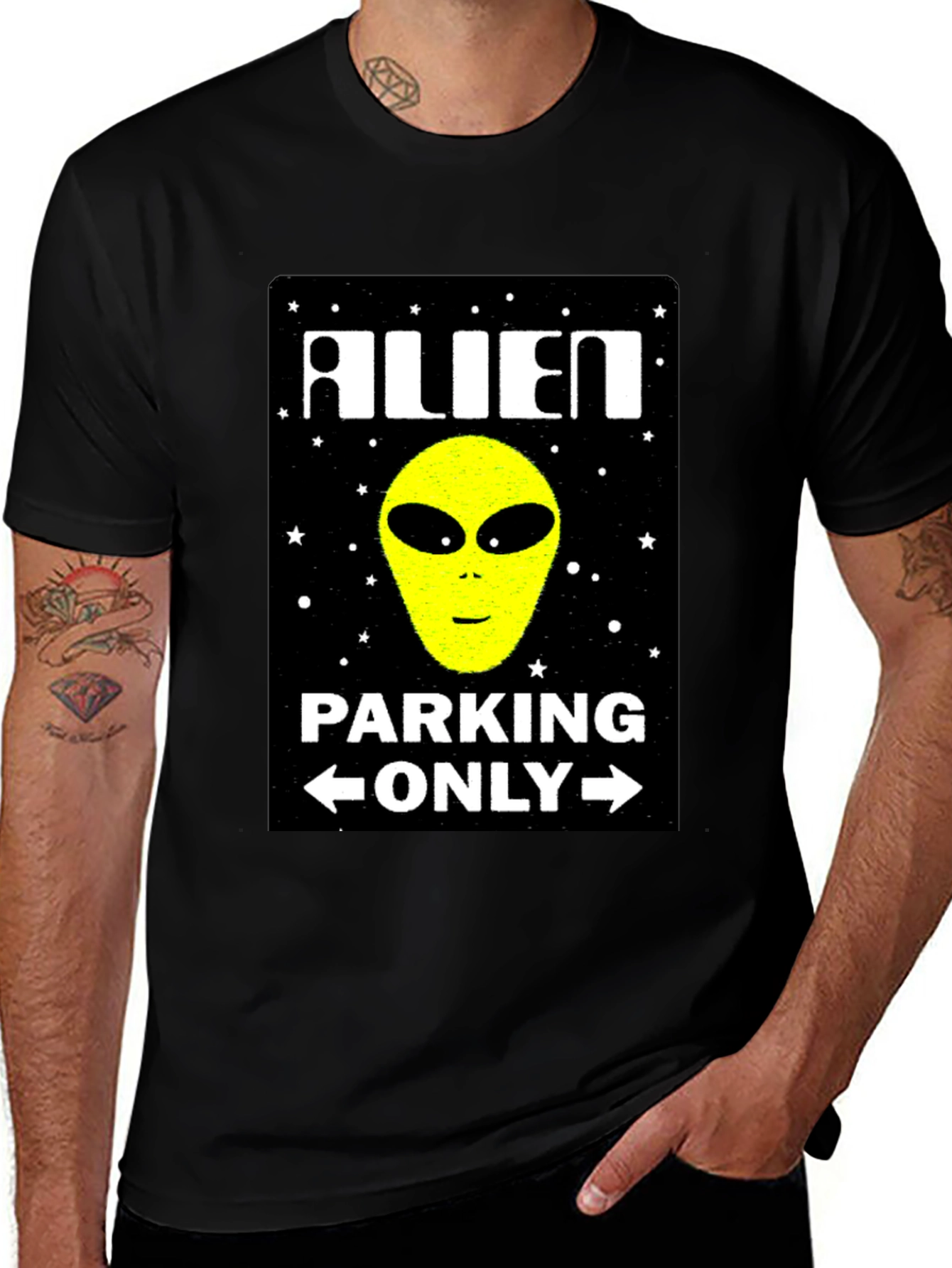 Variant 14 of Alien Parking Only Graphic Tee - Black Cotton T-Shirt