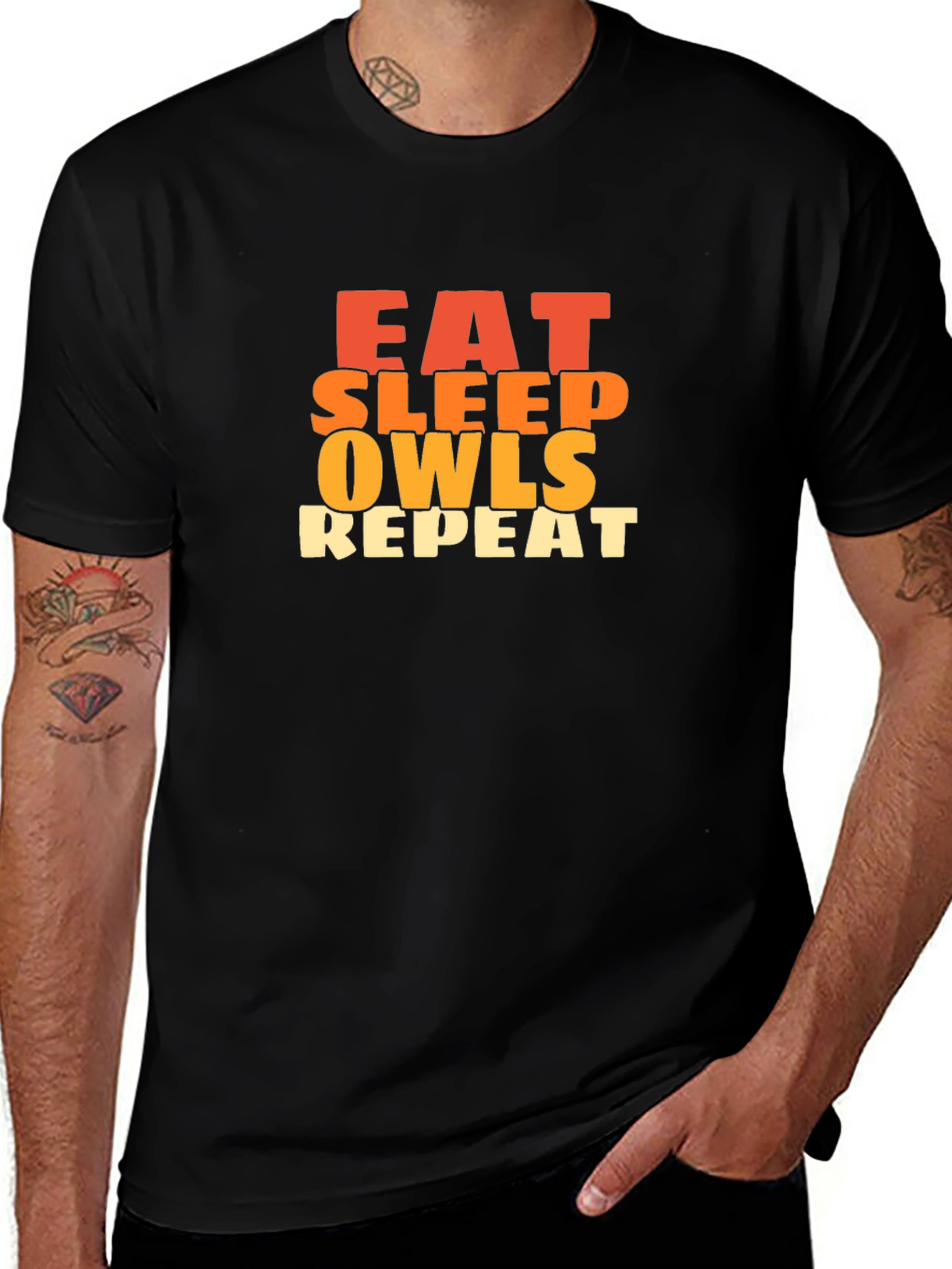Variant 13 of Eat Sleep Owls Repeat T-Shirt - Black