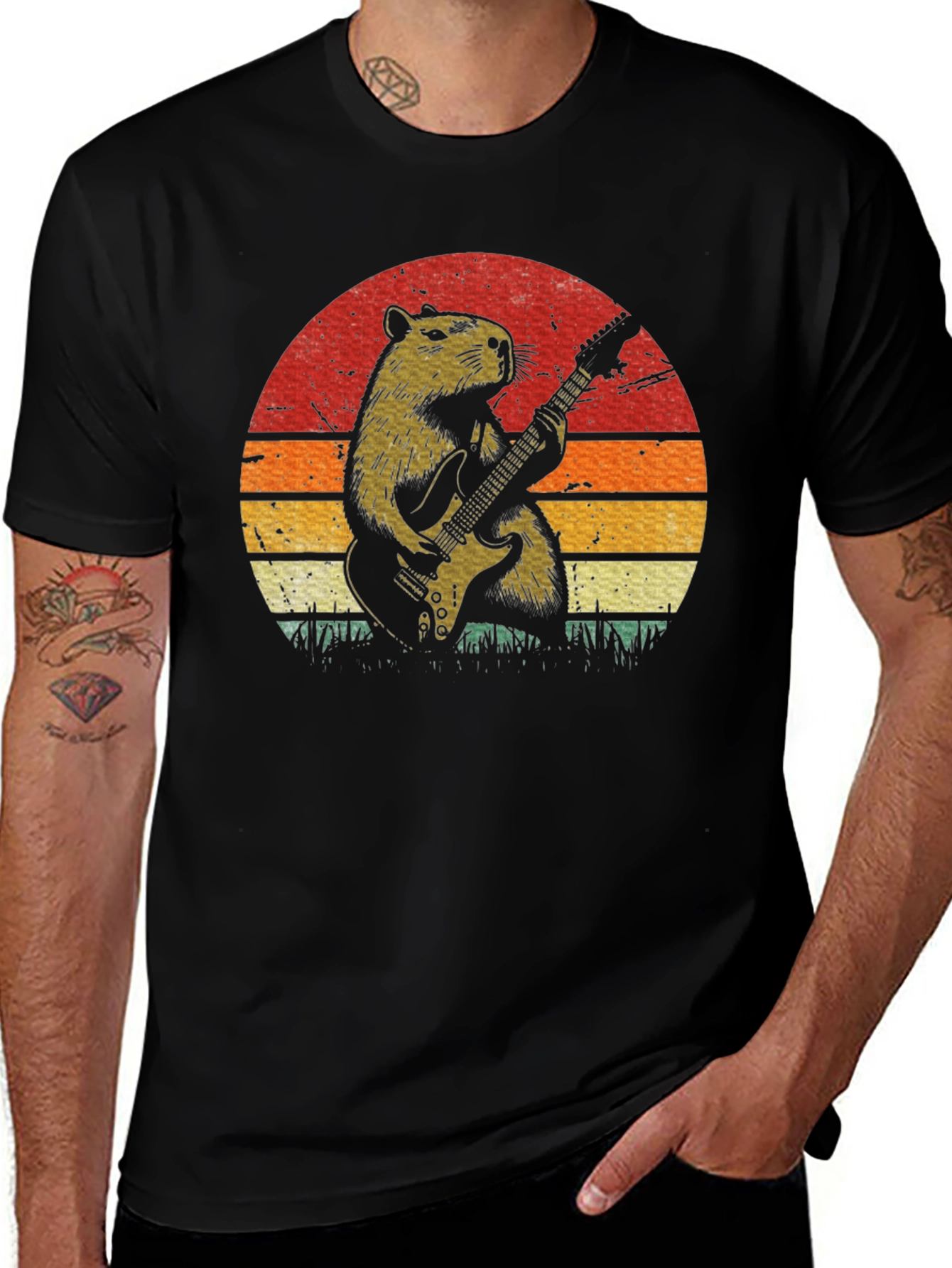 Variant 4 of Capybara Guitarist T-Shirt - Retro Style