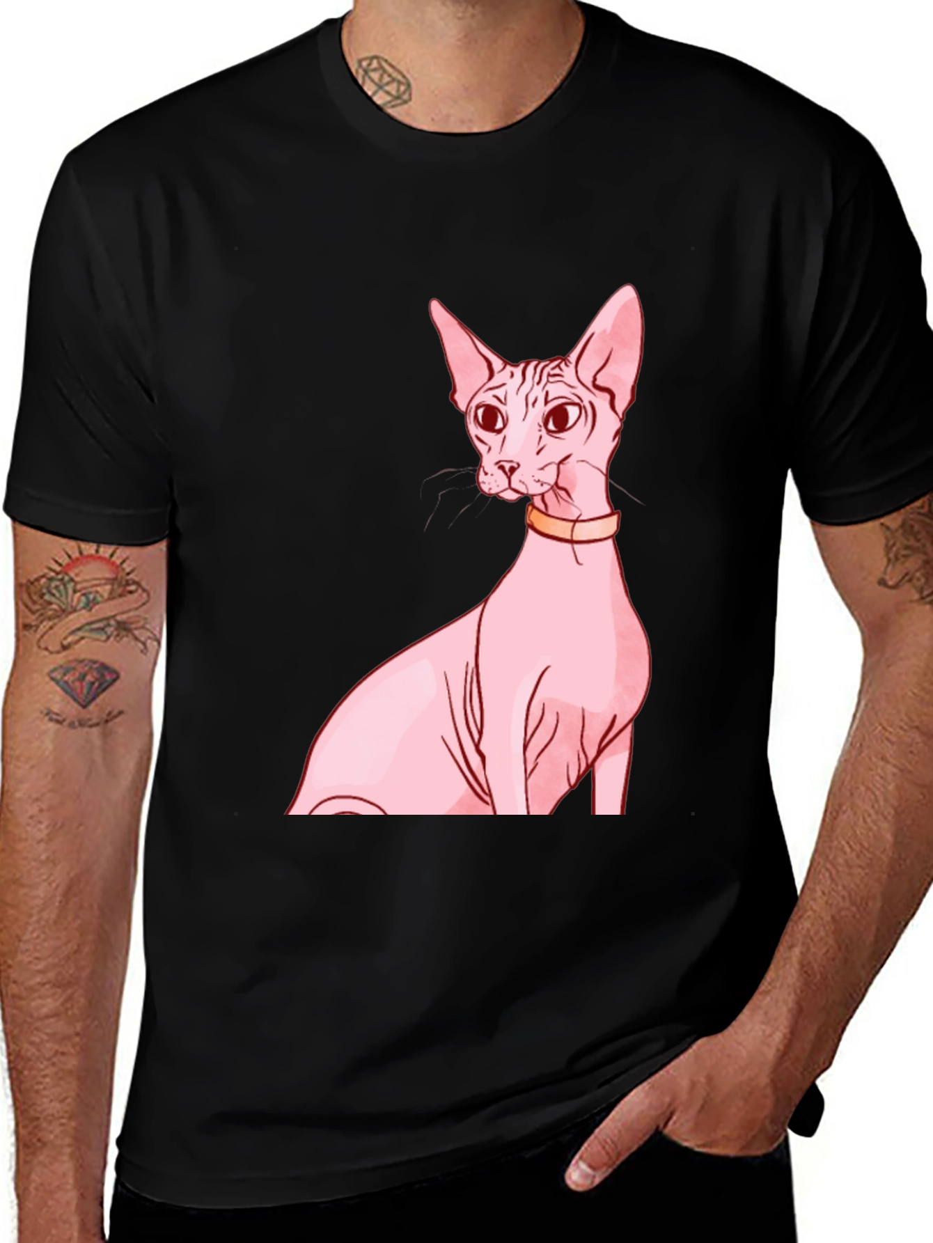 Variant 16 of Sphynx Cat Graphic T-Shirt - Black Cotton Tee