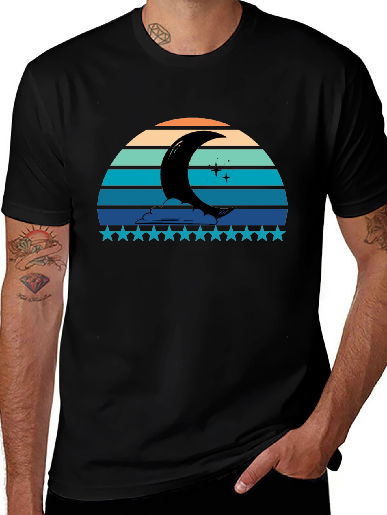 Variant 19 of Crescent Moon Retro Style Black T-Shirt