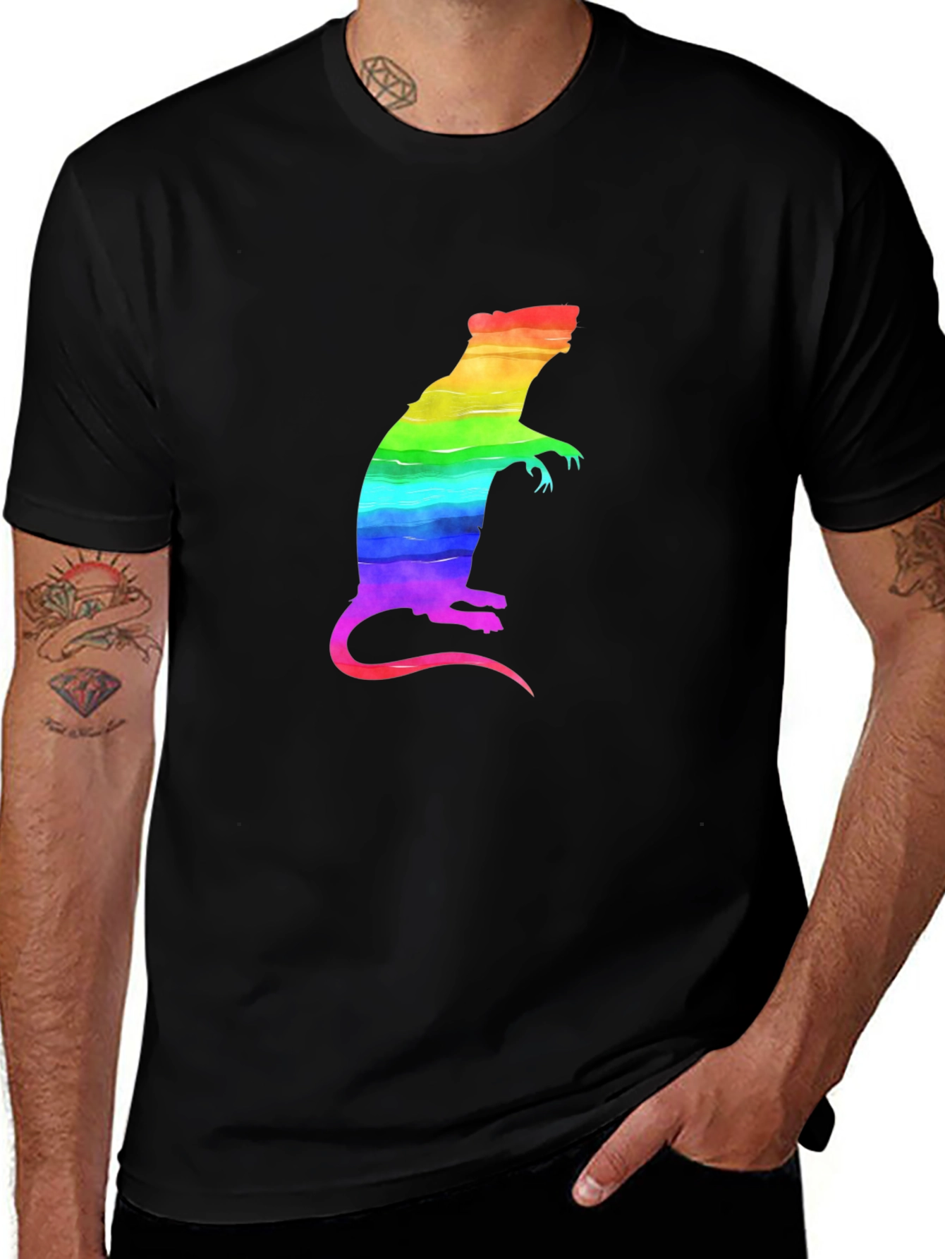 Variant 2 of Rainbow Rat Graphic Tee - Unisex Black T-Shirt
