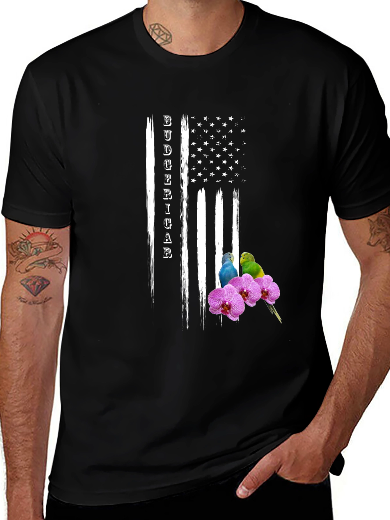 Budgerigar American Flag T-Shirt