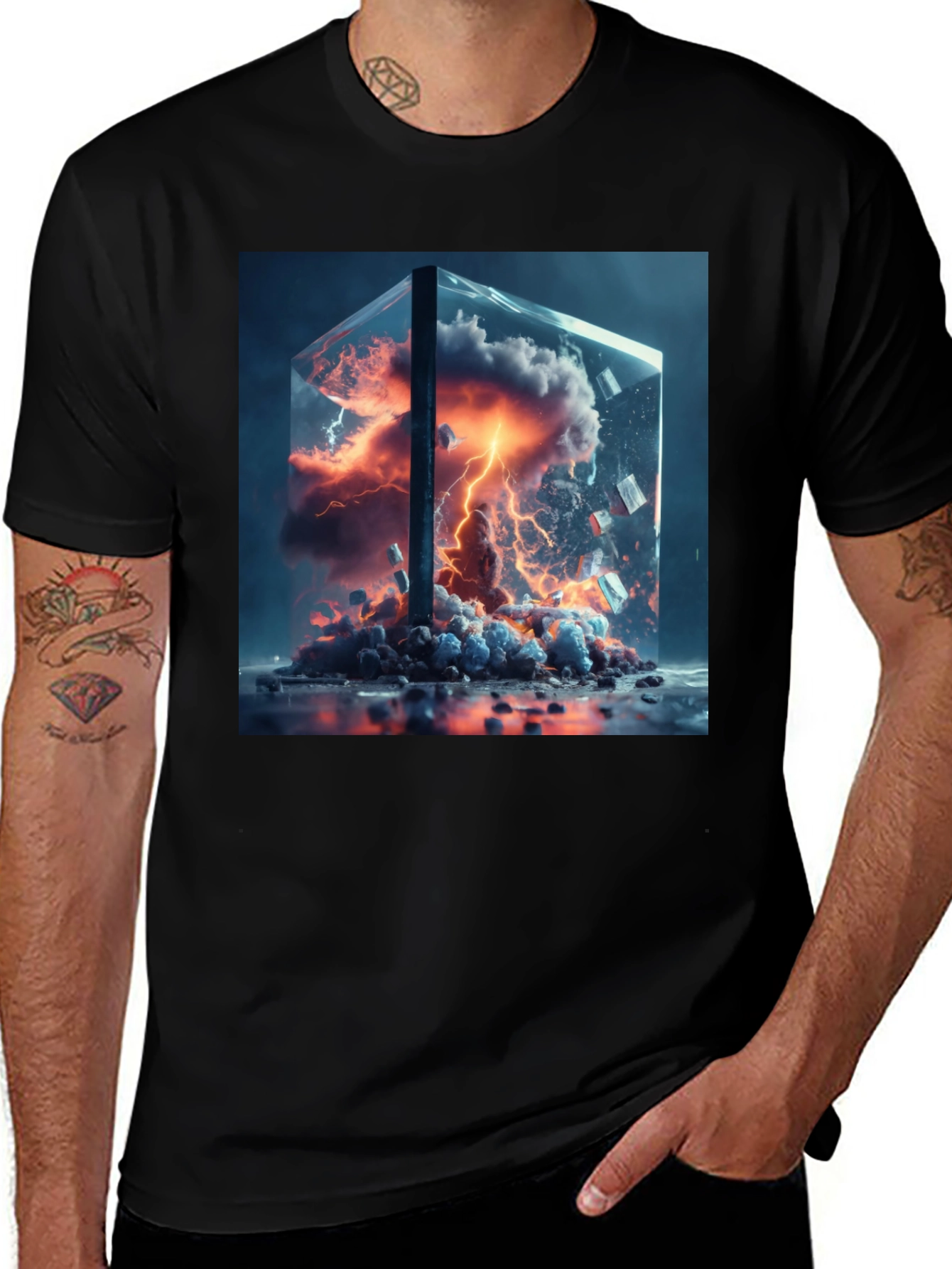 Variant 7 of Lightning Storm in a Cube Graphic Tee