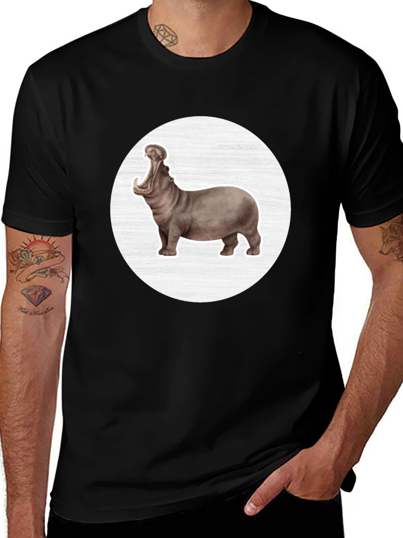 Variant 24 of Hippo Graphic Tee - Black Cotton Comfort