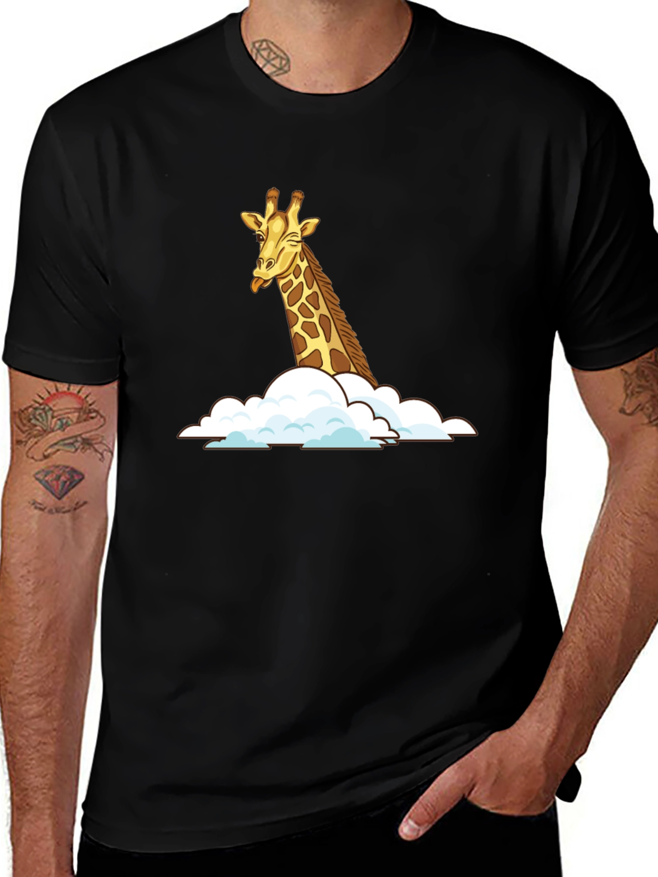 Variant 23 of Giraffe in Clouds Black T-Shirt