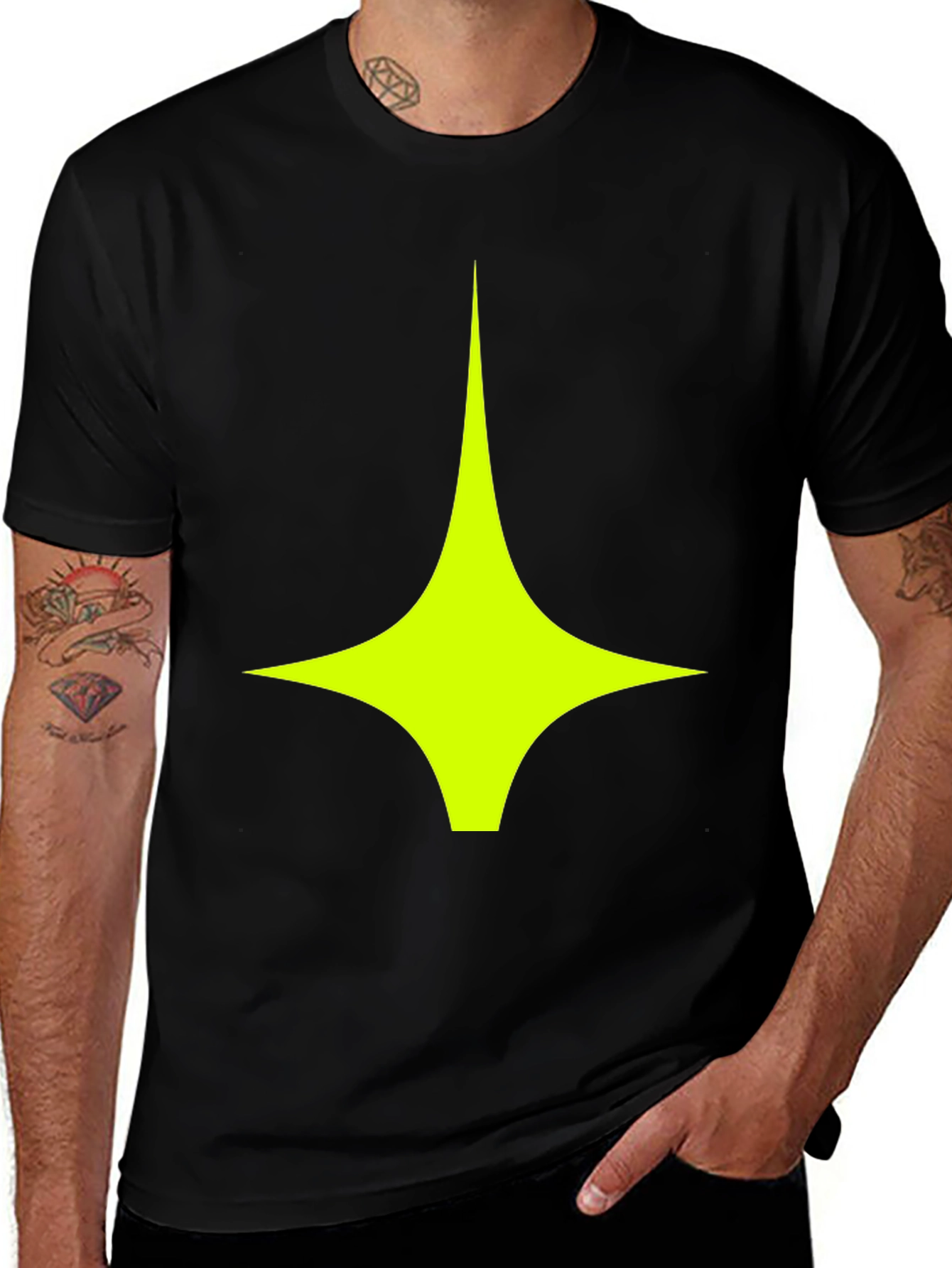 Variant 28 of Modern Graphic Tee: Black Shirt with Geometric Star Design