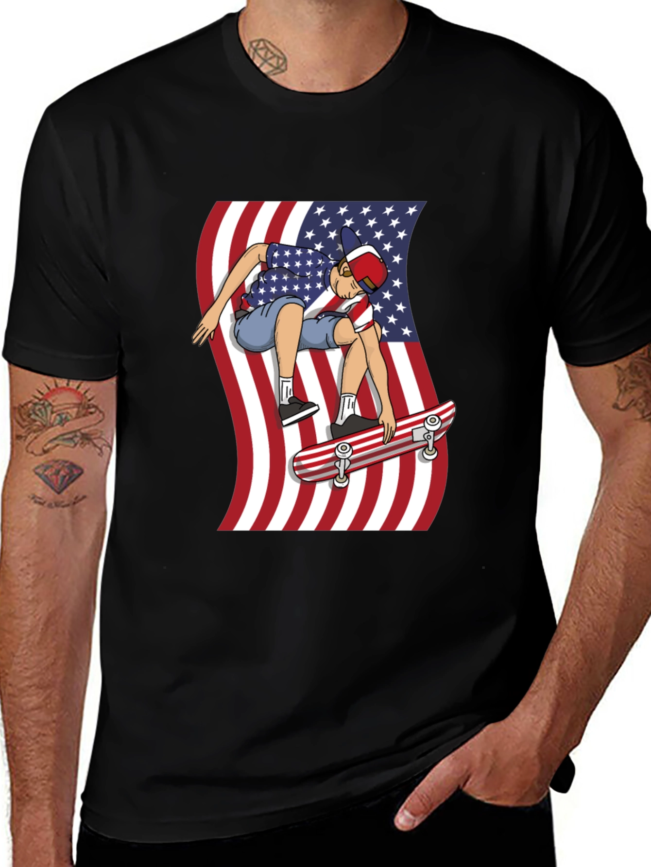 Variant 28 of Skateboarding USA Flag T-Shirt