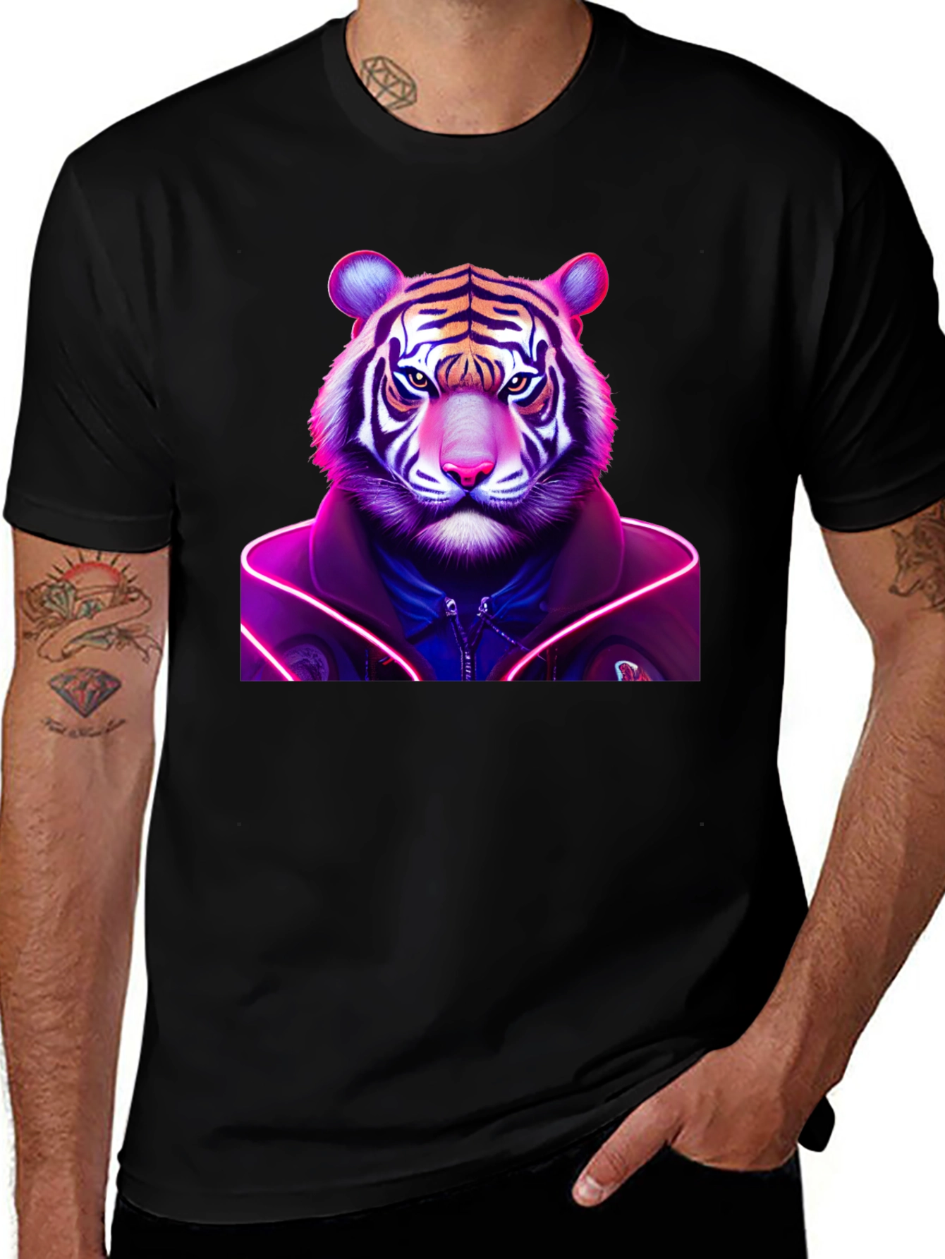 Variant 14 of Neon Tiger Graphic Tee - Black Cotton Comfort