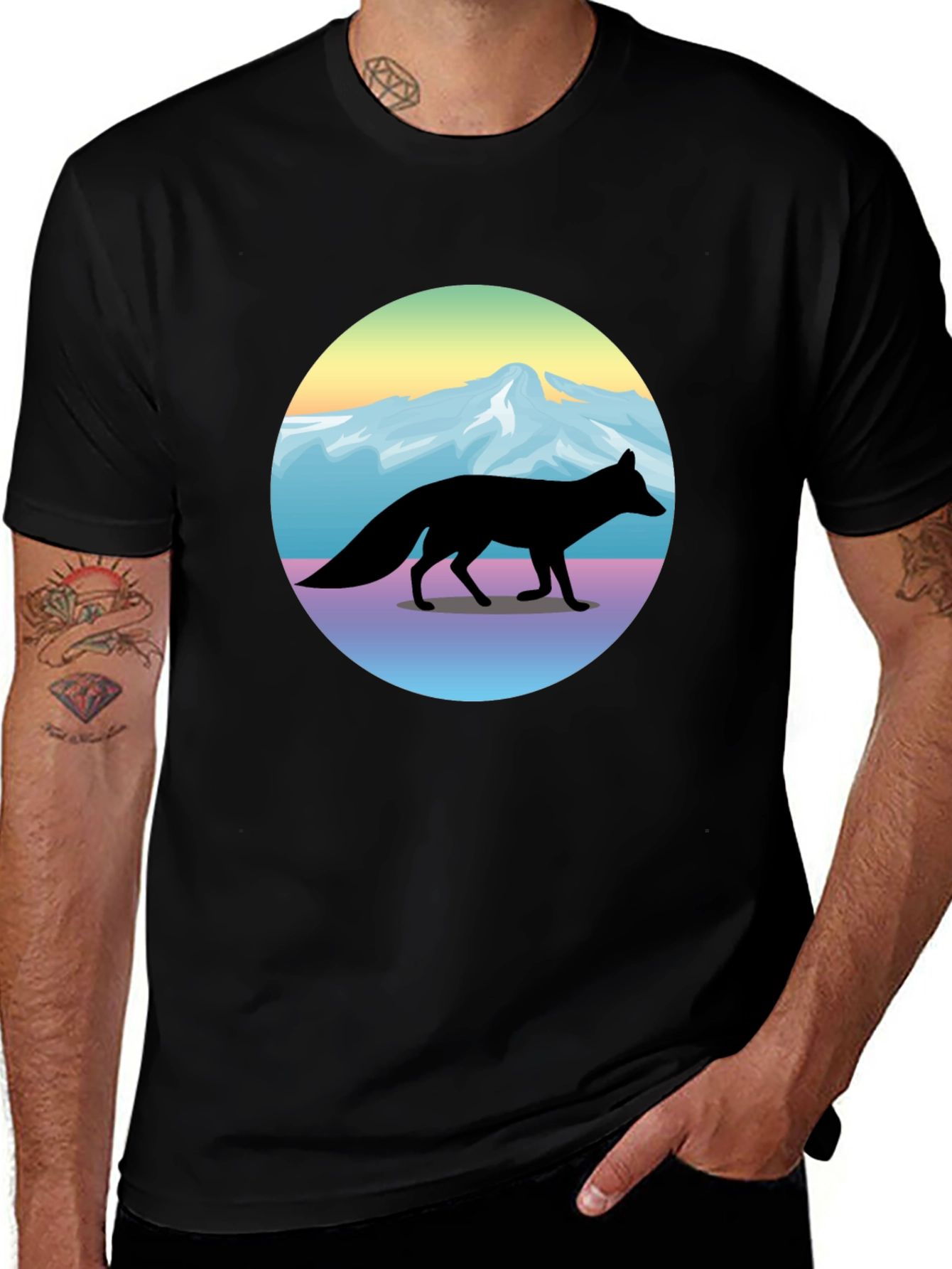 Variant 28 of Fox Mountainscape Graphic T-Shirt - Unisex Black Tee