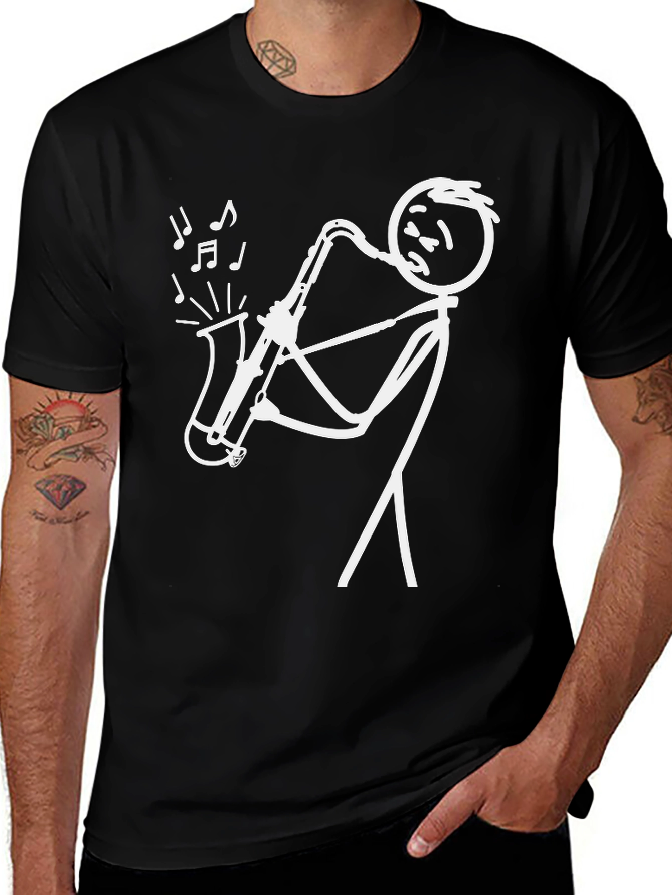 Variant 6 of Saxophone Stick Figure Musician Black T-Shirt