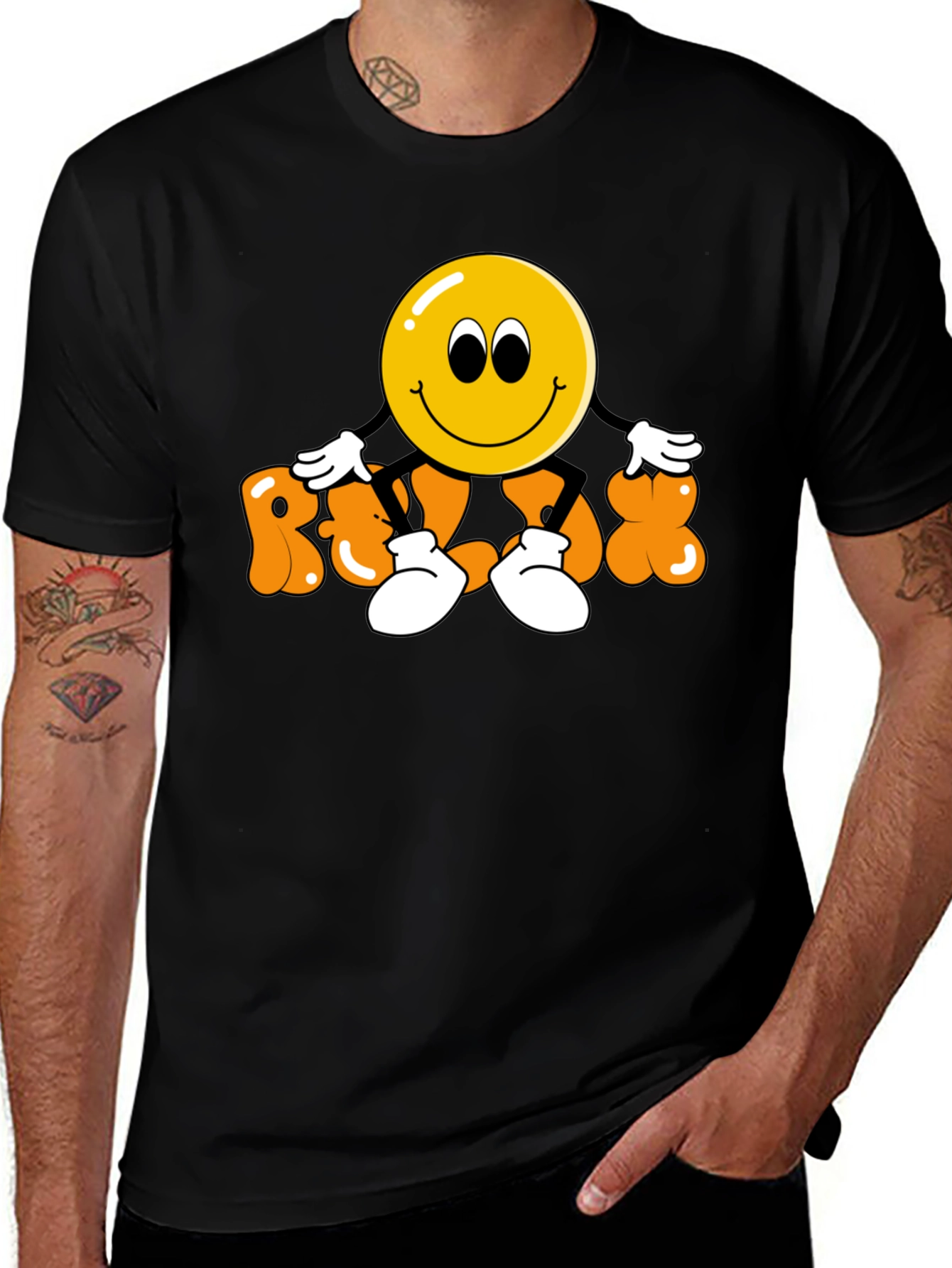 Variant 12 of Retro Smiley Relax T-Shirt - Vintage Style Black Tee
