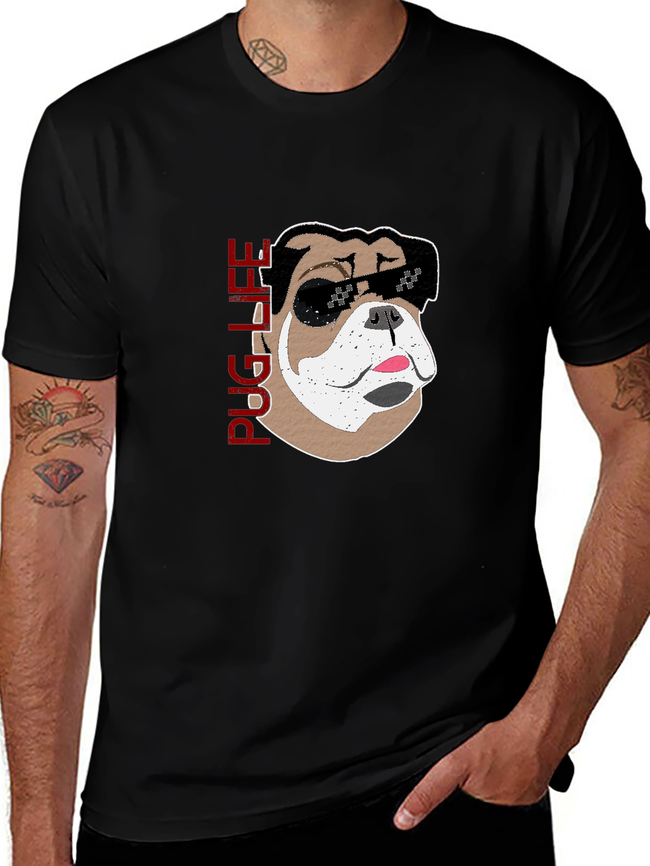 Variant 23 of Pug Life Graphic Tee - Black Cotton T-Shirt