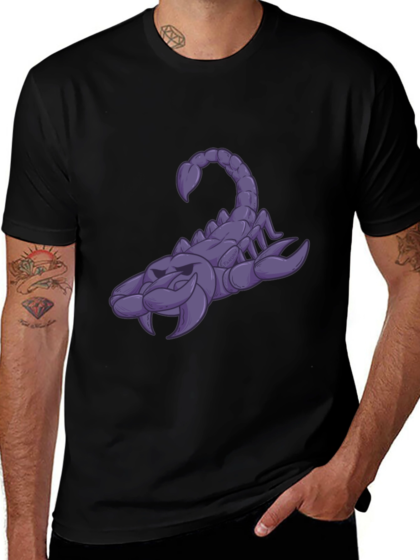Variant 2 of Black T-Shirt with Purple Cartoon Scorpion