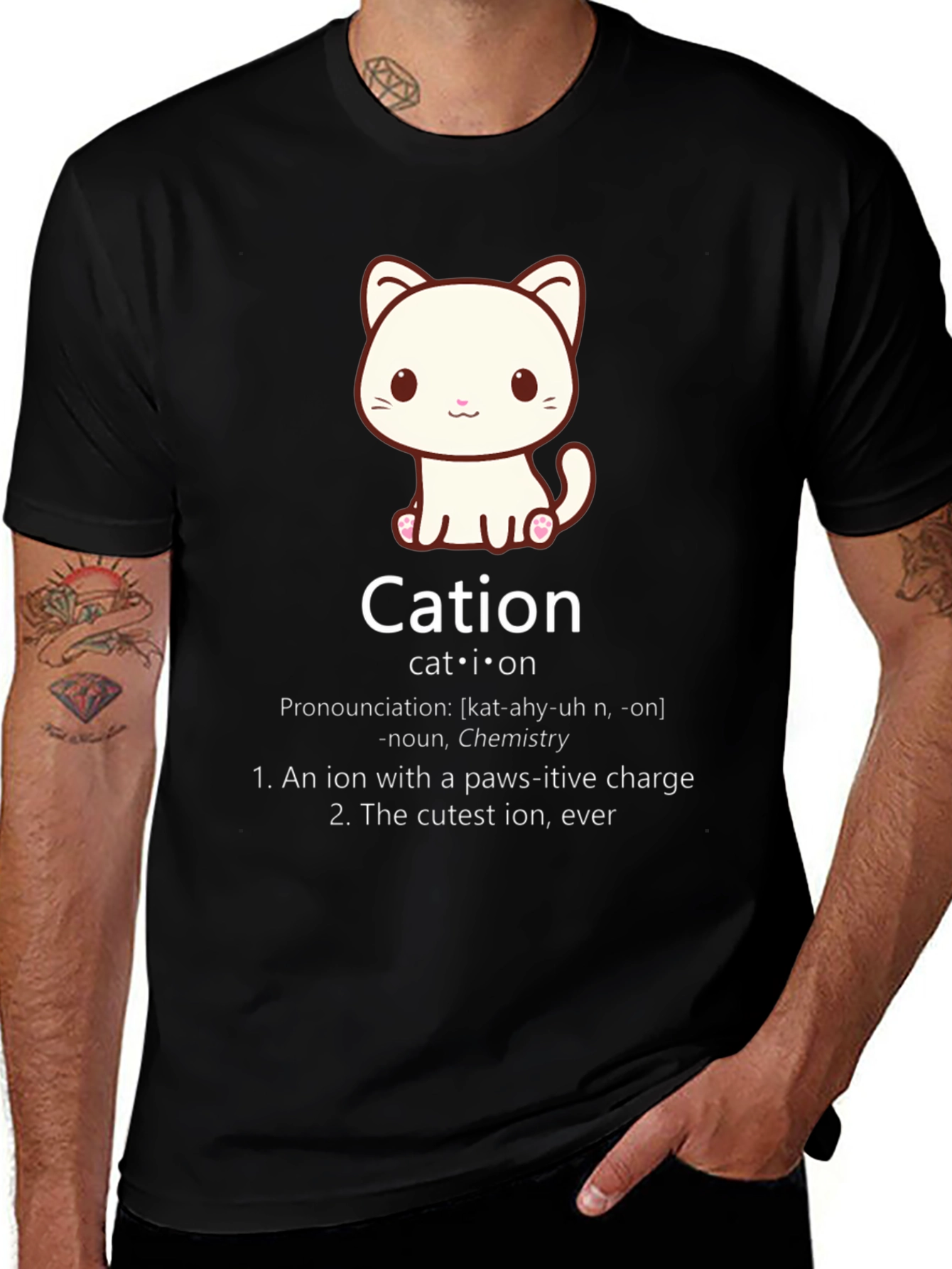 Variant 18 of Cation Cat Pun T-Shirt Funny Chemistry Science Tee
