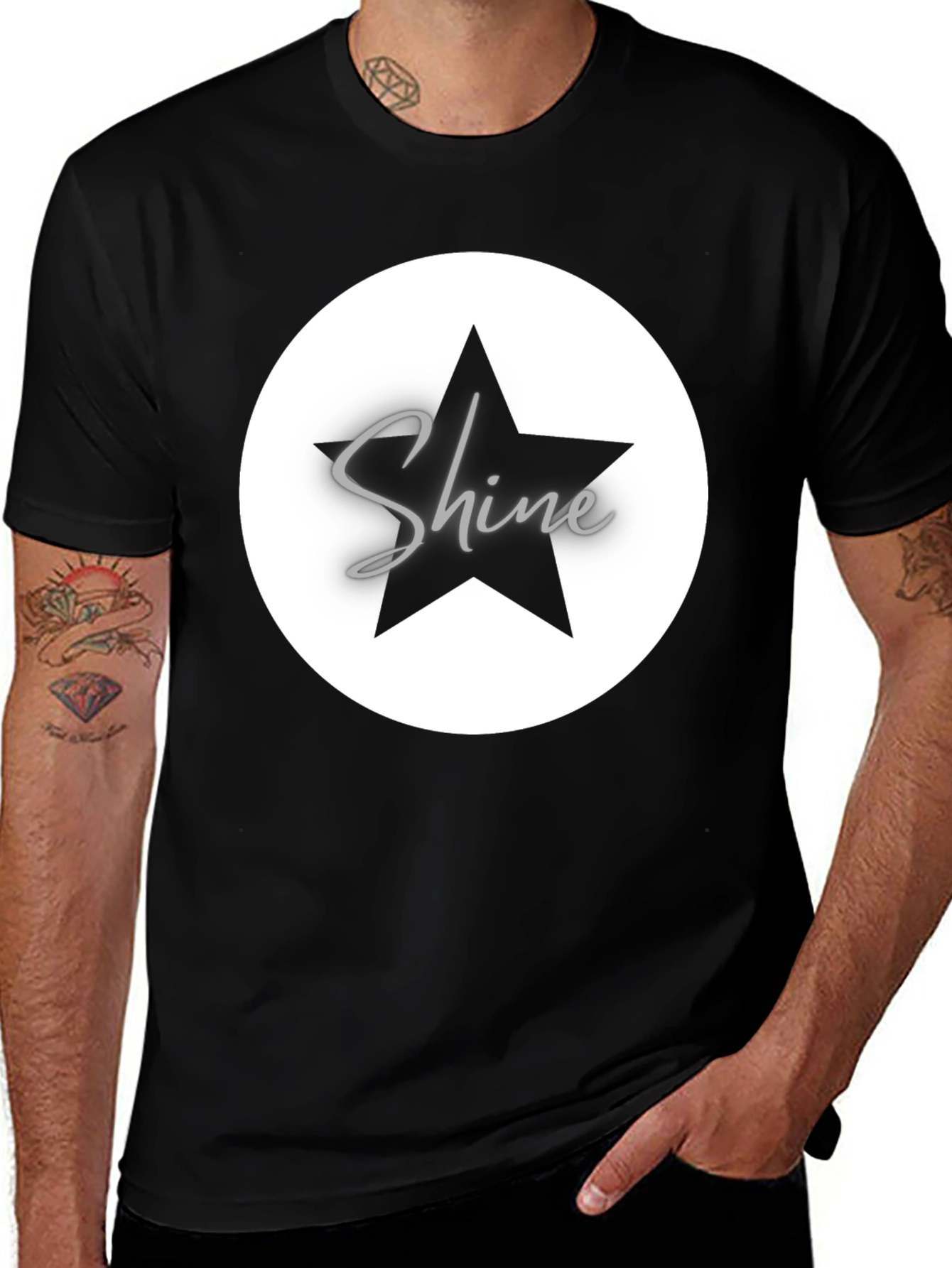 Variant 11 of Shine Star Graphic Tee - Men's Black Cotton T-Shirt