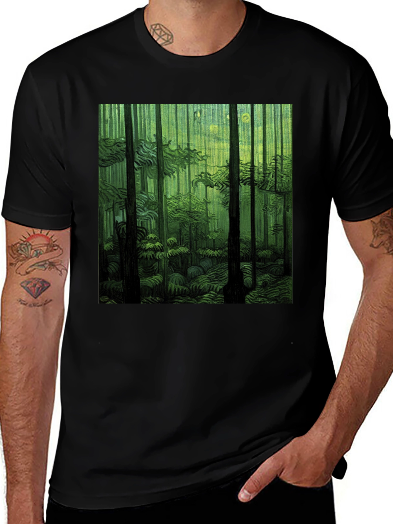 Variant 22 of Forest Print Black T-Shirt