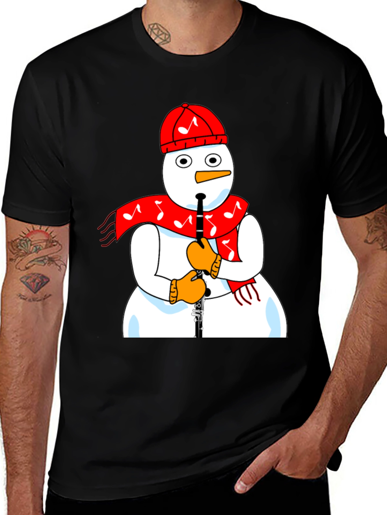 Variant 5 of Snowman Clarinet Player Black T-Shirt