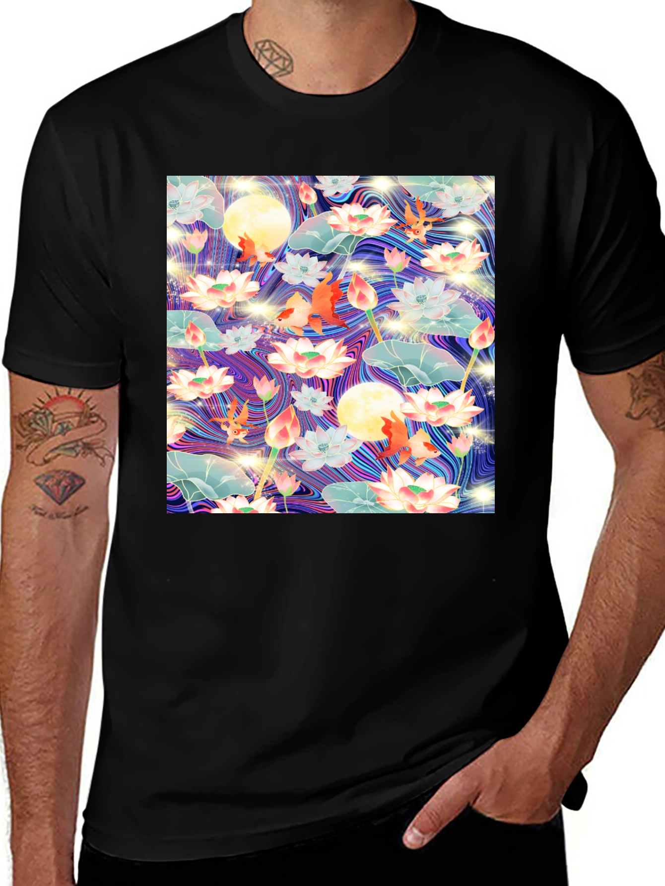 Variant 15 of Koi Fish Lotus Pond T-Shirt - Artistic Graphic Tee