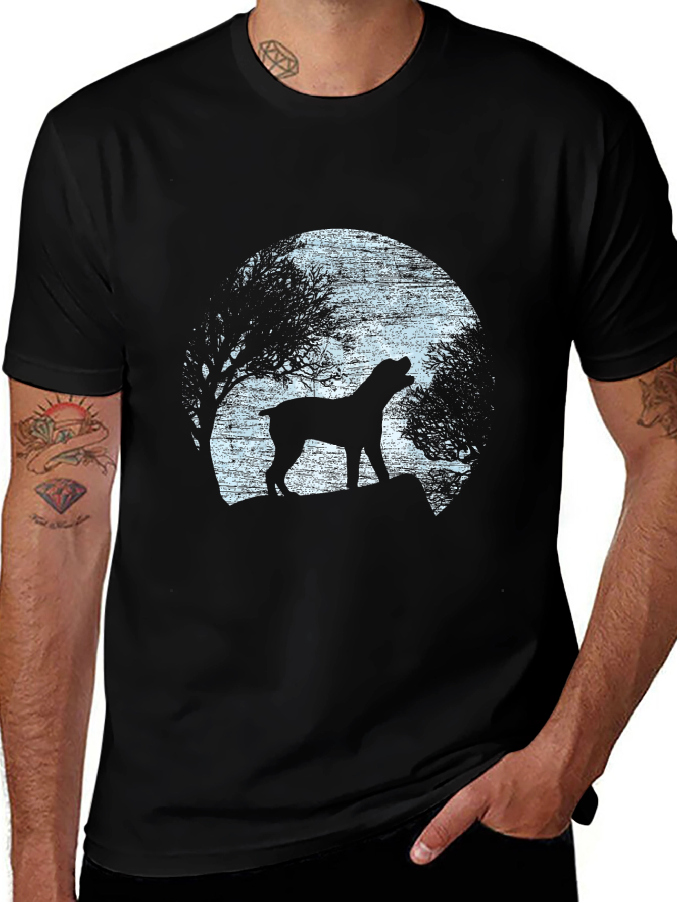 Variant 16 of Men's Black Dog Silhouette Graphic T-Shirt
