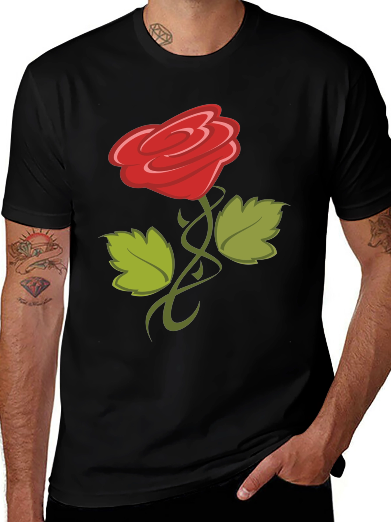 Variant 29 of Rose Graphic Tee - Men's Black Casual T-Shirt
