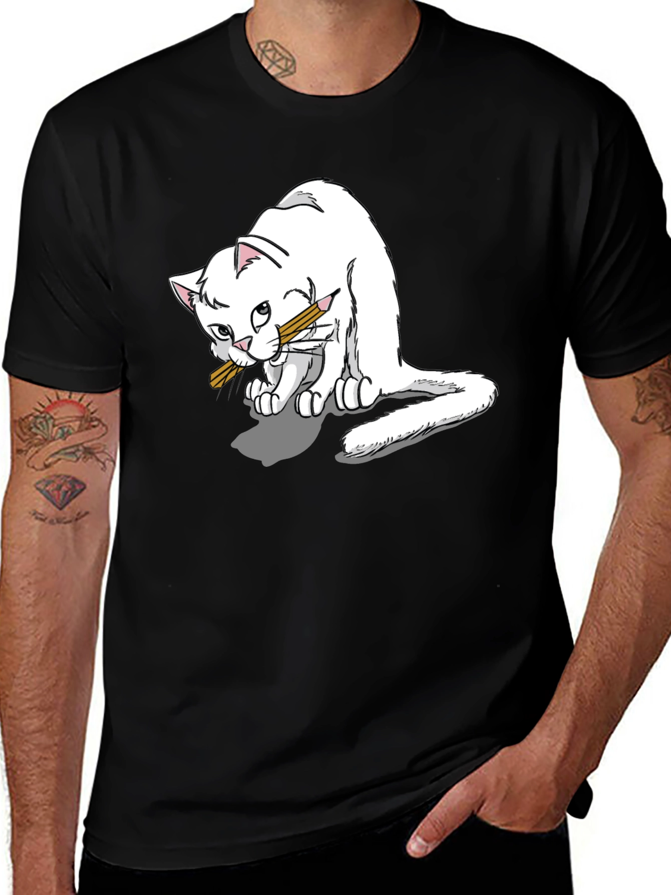 Variant 24 of Cartoon Cat T-Shirt - Black Graphic Tee