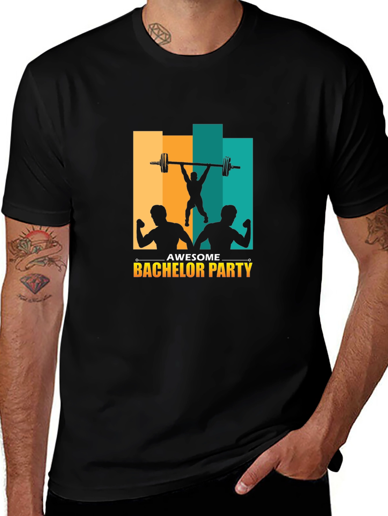 Variant 19 of Awesome Bachelor Party Weightlifting Graphic T-Shirt