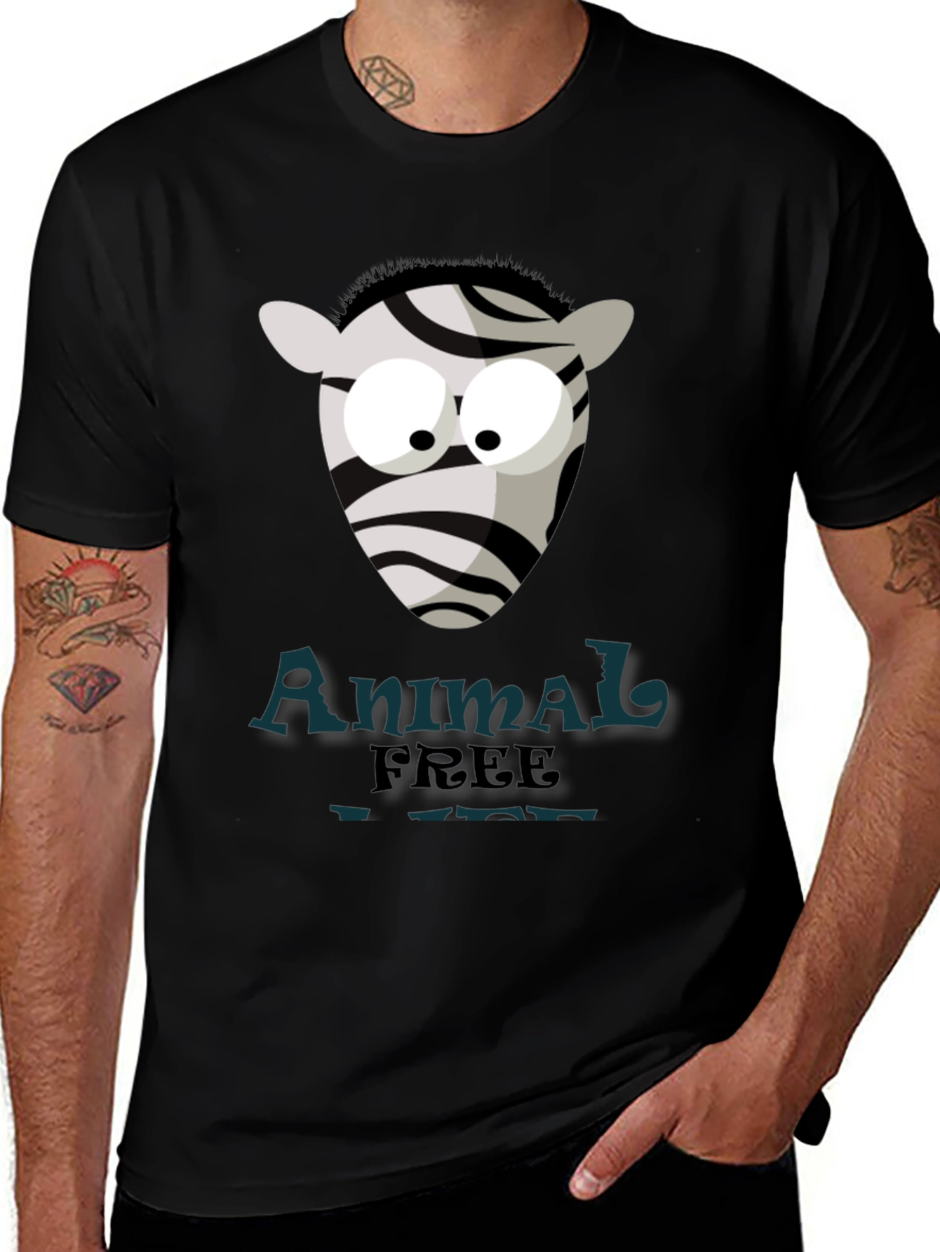Variant 28 of Animal Free T-Shirt with Cartoon Zebra Design