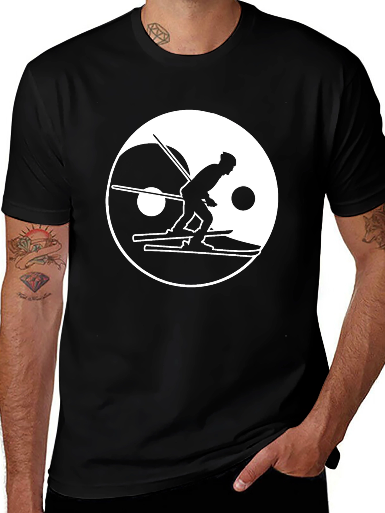 Variant 20 of Yin Yang Skier Graphic Tee - Black Cotton Blend