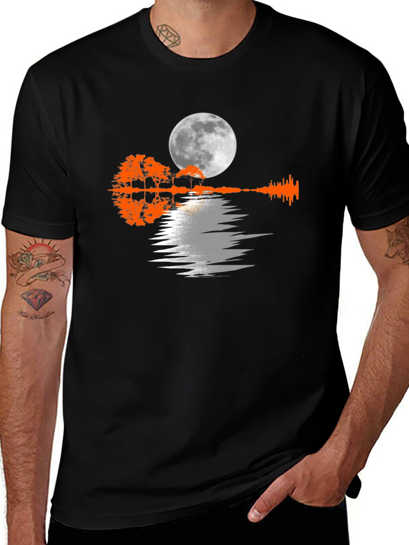 Variant 26 of Moonlit Guitar Trees Black Tee