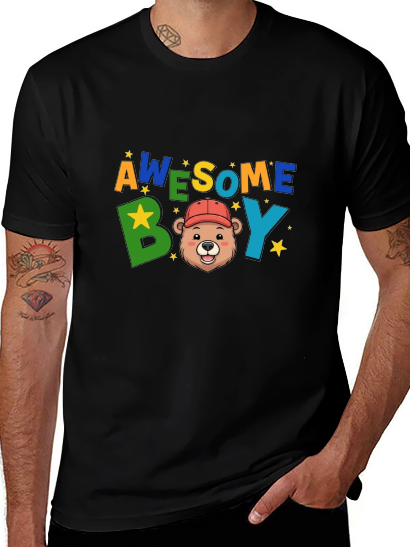 Variant 3 of Awesome Boy Black T-Shirt with Bear Graphic