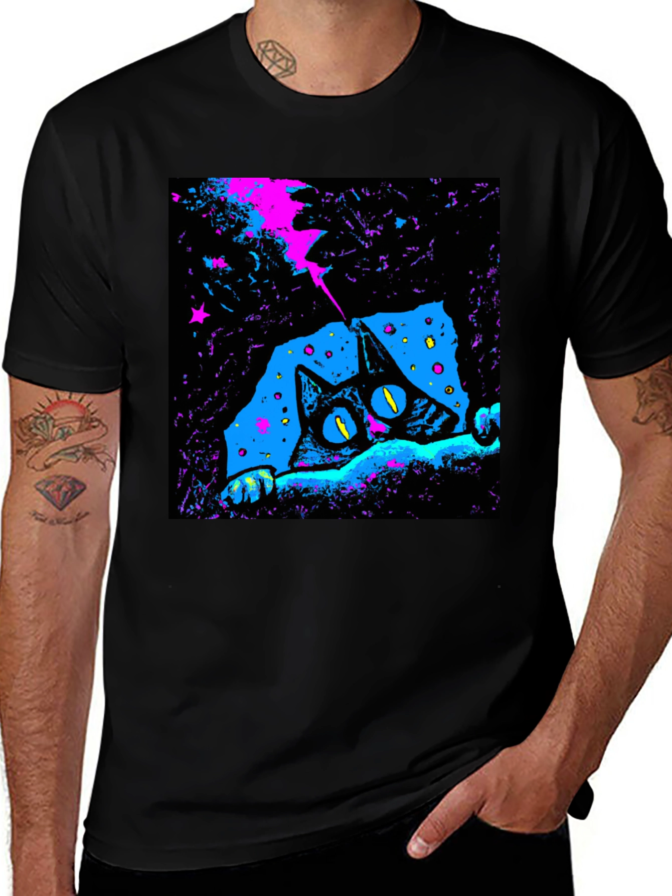 Variant 21 of Cosmic Cat Graphic Tee - Men's Black T-Shirt
