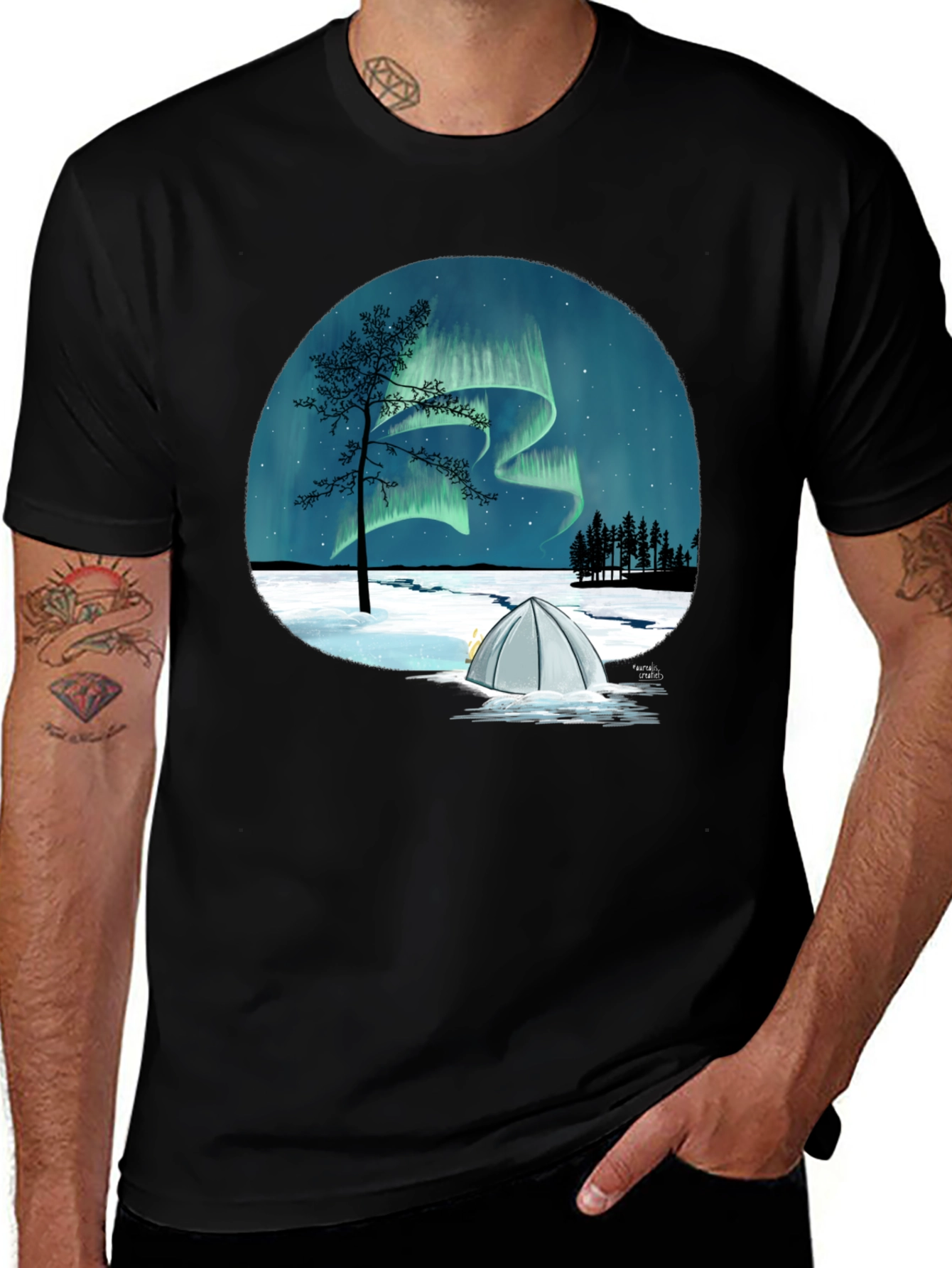 Variant 10 of Northern Lights Camping Graphic Tee