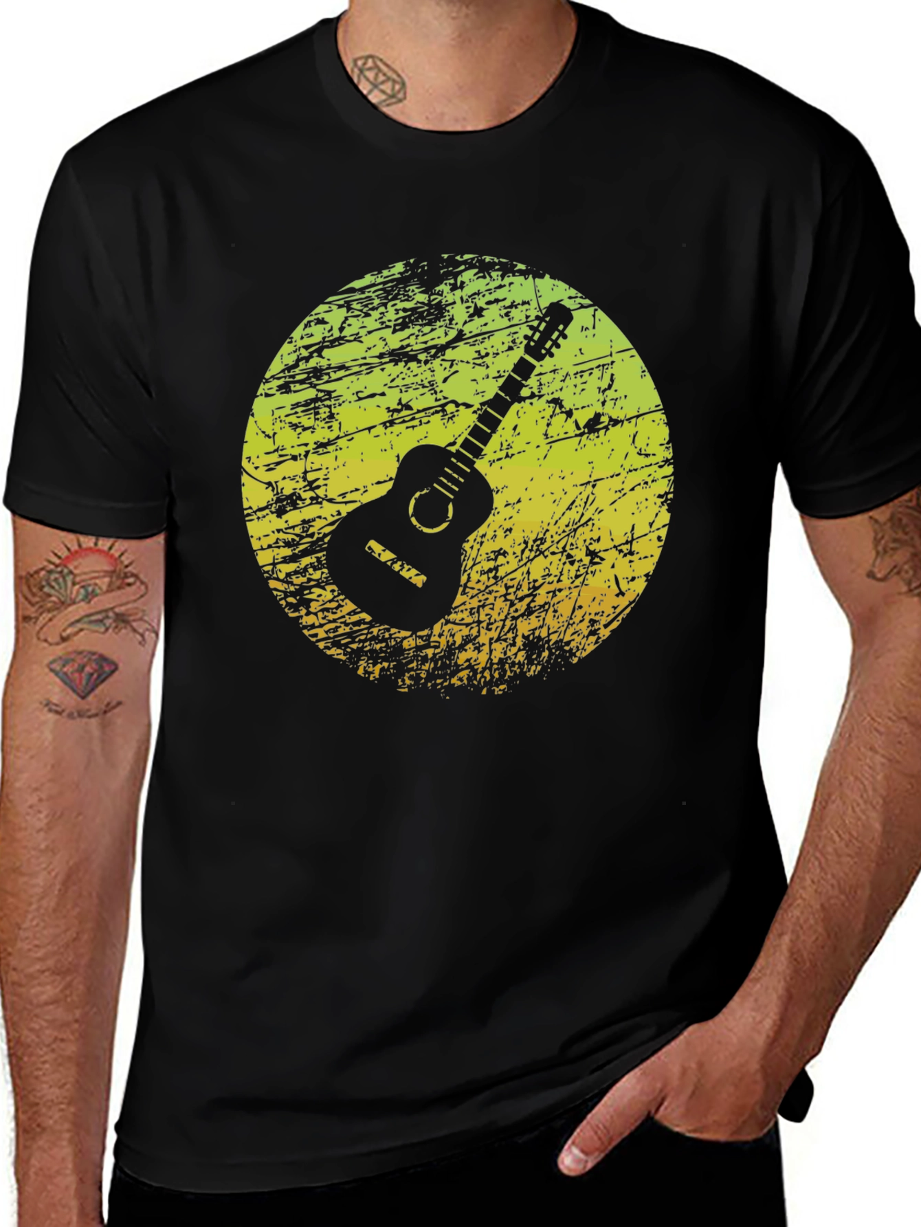 Variant 21 of Retro Guitar Graphic Black T-Shirt