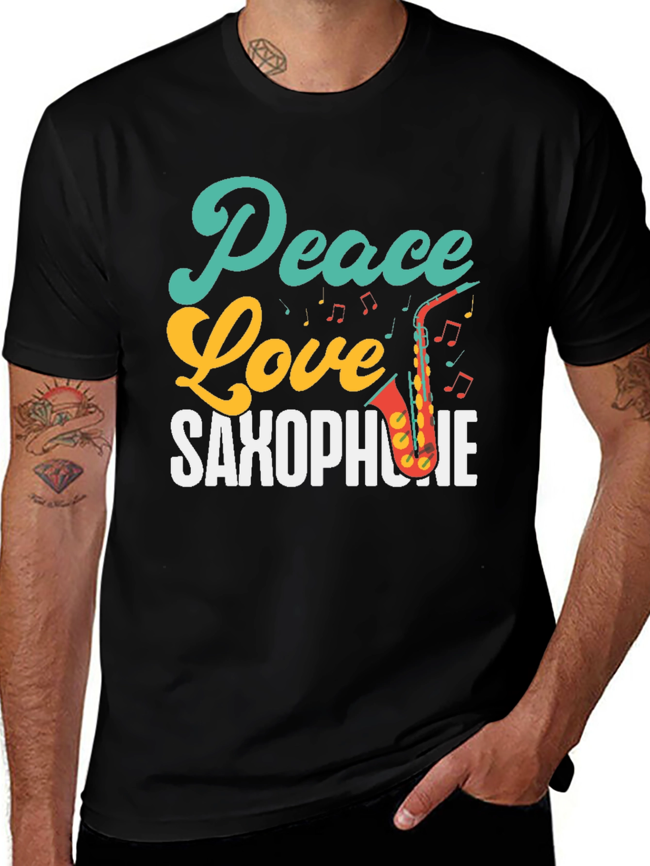 Variant 14 of Peace Love Saxophone T-Shirt - Music Lover Tee