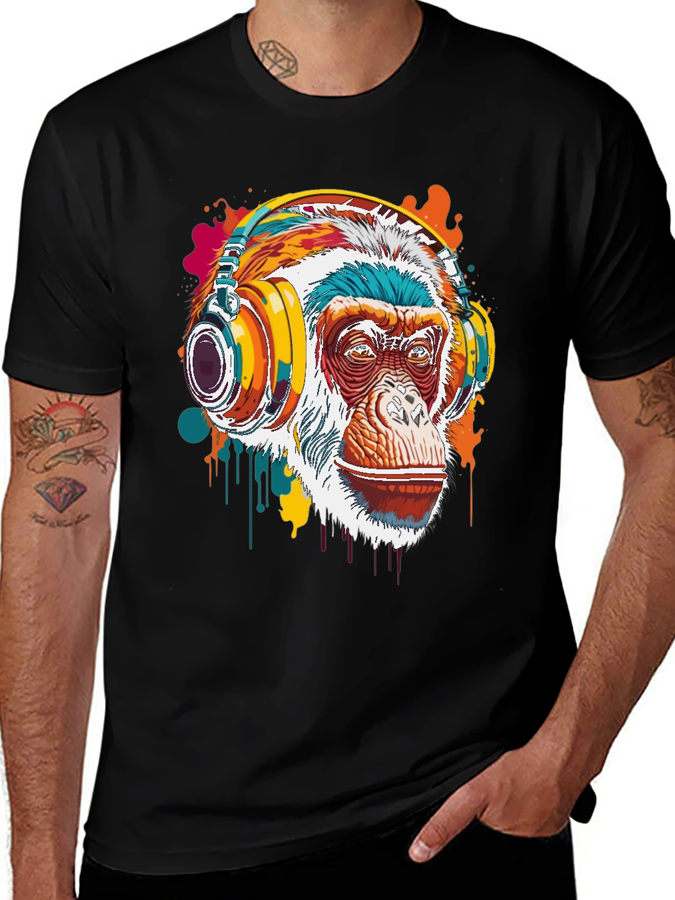 Variant 8 of Monkey DJ Graphic Tee - Colorful Animal Headphones T-Shirt