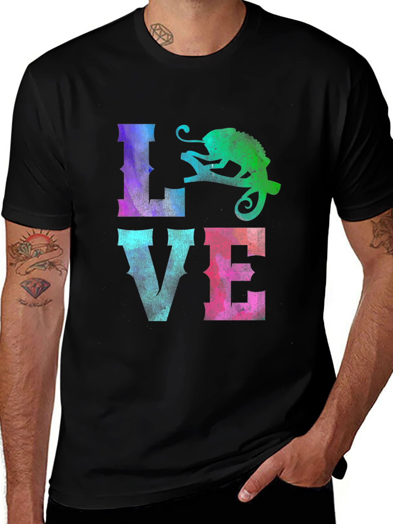 Variant 25 of Love Chameleon Graphic Tee - Men's Black T-Shirt
