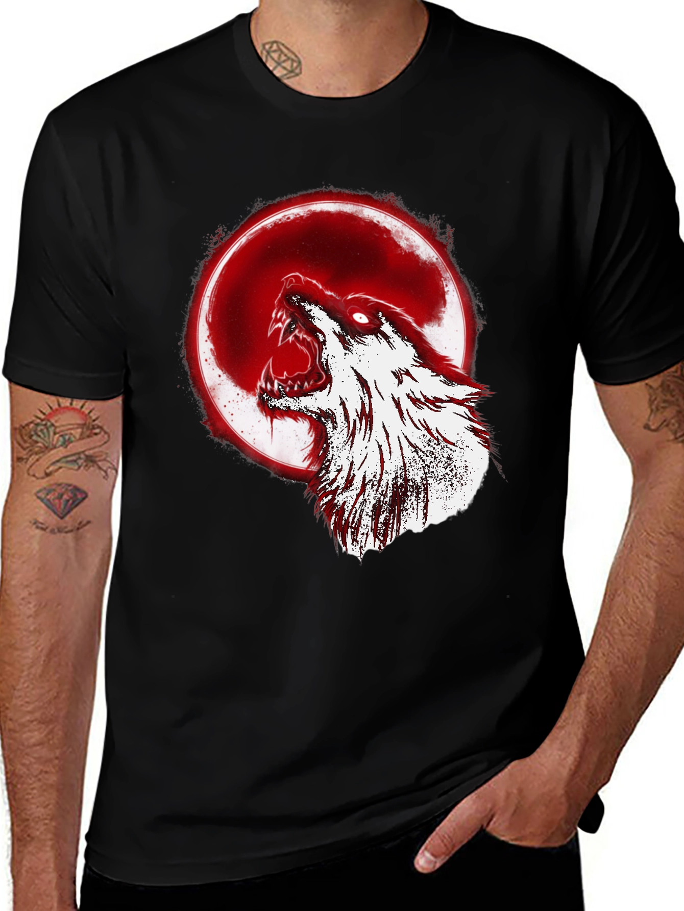 Variant 5 of Wolf Moon Graphic Tee - Black Cotton Shirt