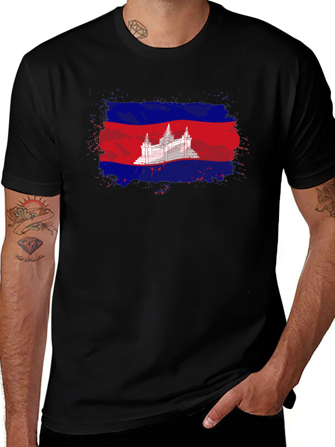 Black Cambodia Flag T-Shirt: Distressed Graphic Tee main image