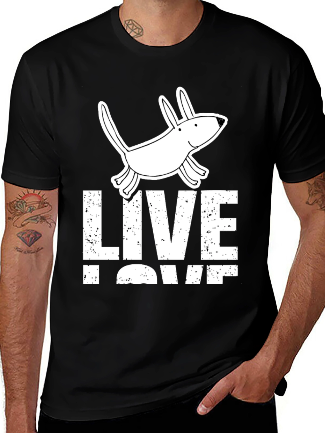 Variant 8 of Live Love Pup Graphic Tee - Black Cotton Shirt