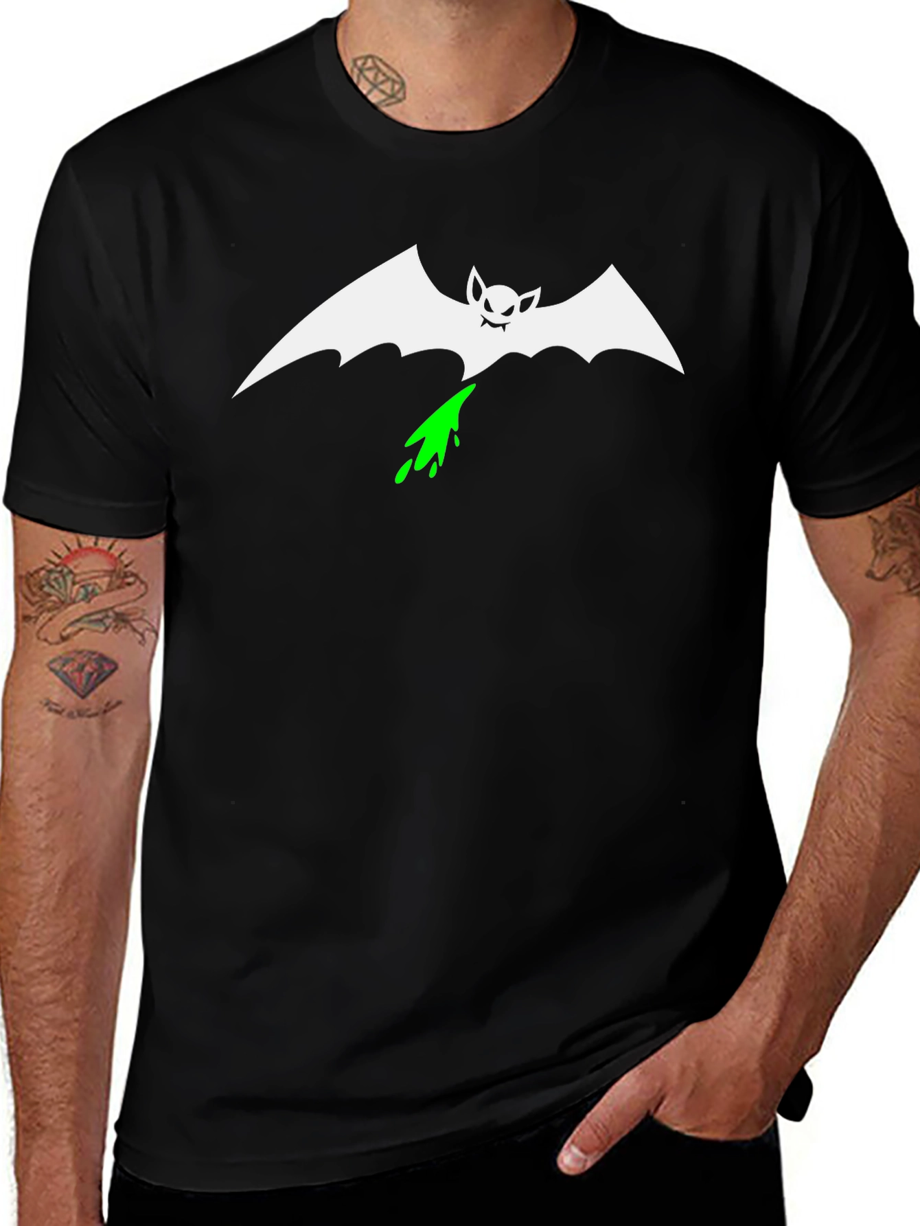 Variant 26 of Vomiting Bat Graphic Tee - Black Cotton Shirt