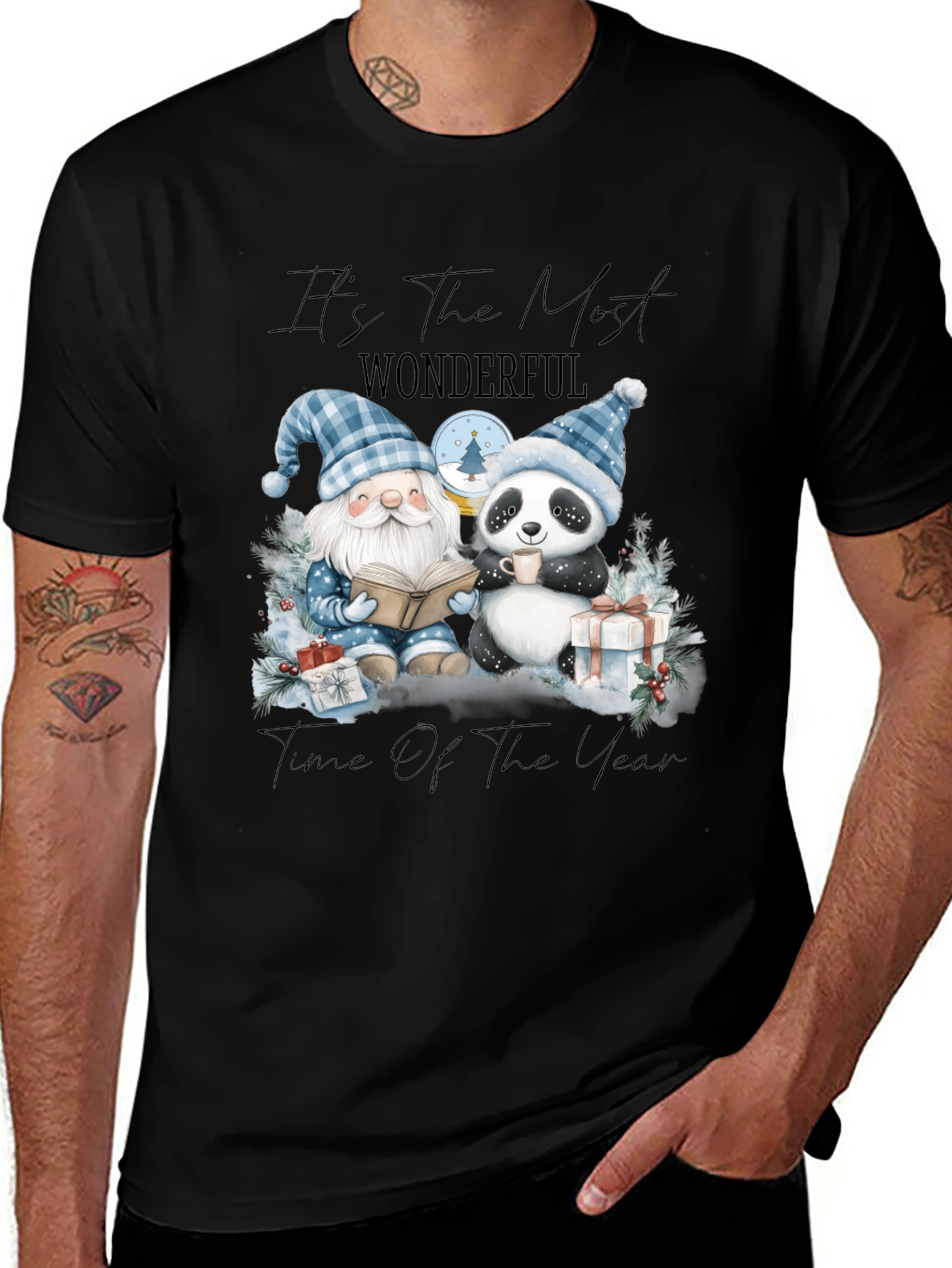 Festive Gnome & Panda Christmas T-Shirt