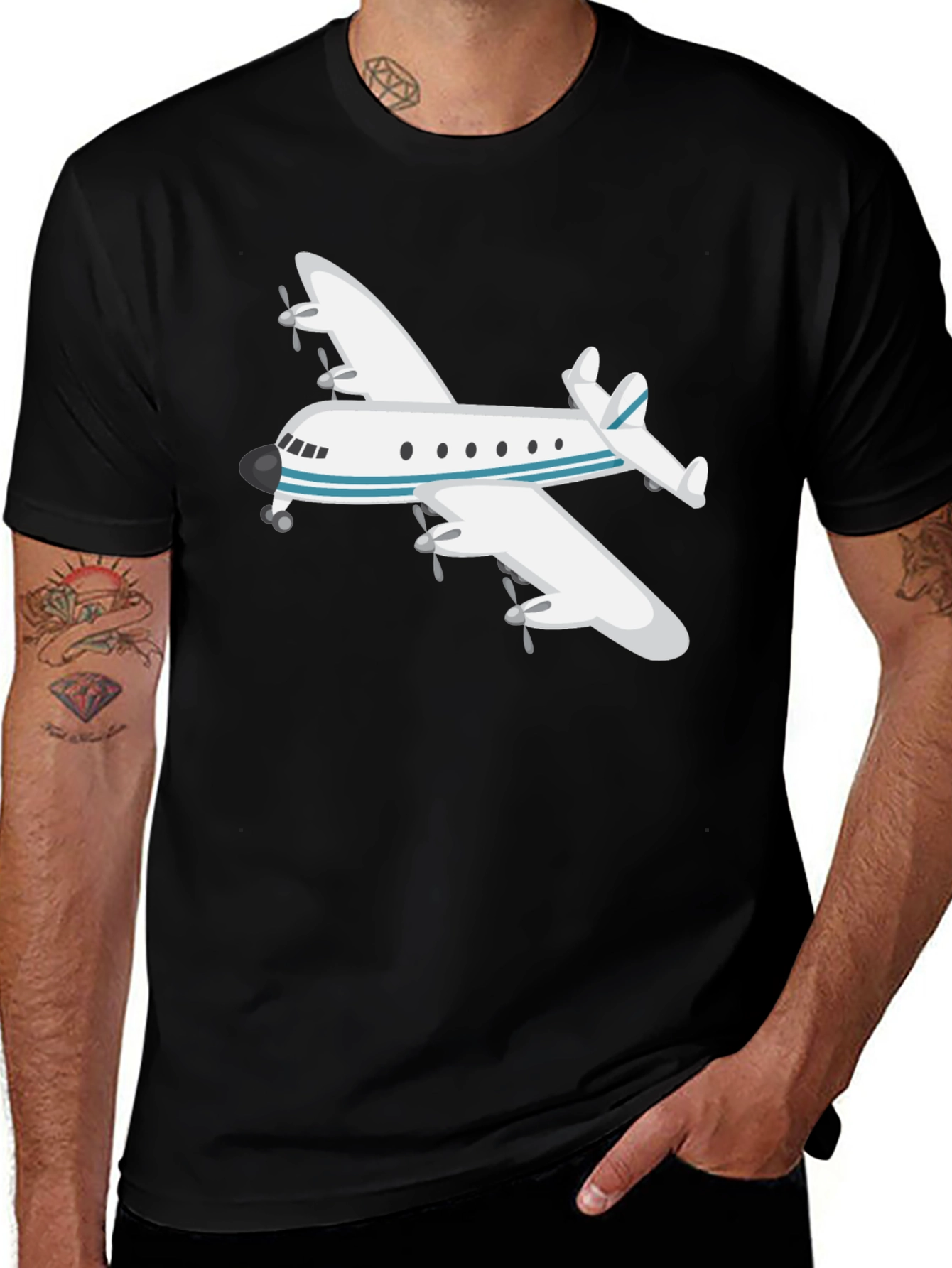 Variant 8 of Airplane Graphic Tee - Black Crew Neck T-Shirt