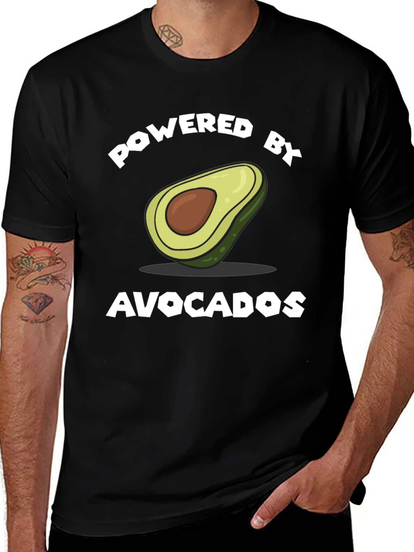 Variant 7 of Powered by Avocados T-Shirt - Funny Graphic Tee