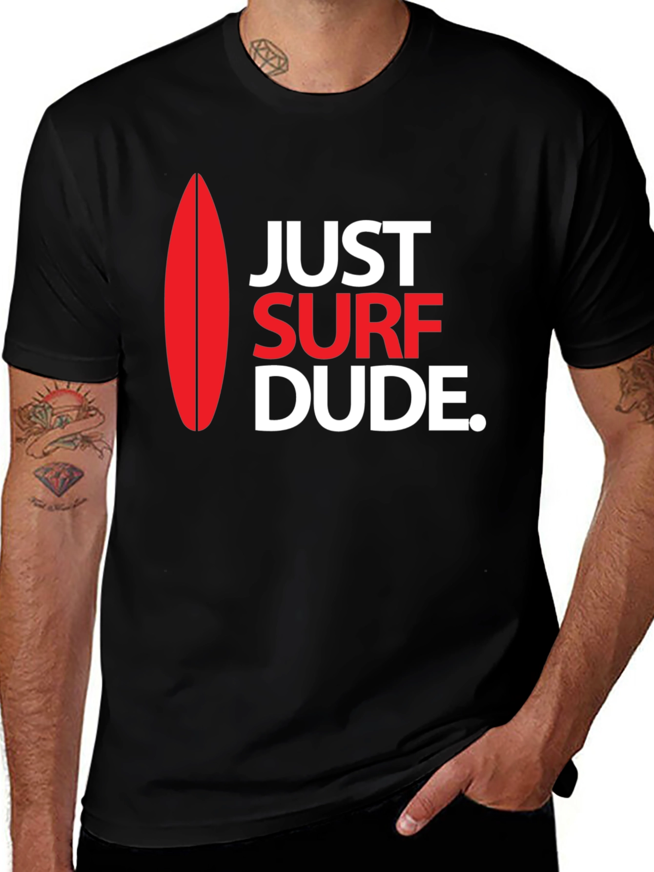 Variant 5 of Just Surf Dude T-Shirt - Black, Casual Style
