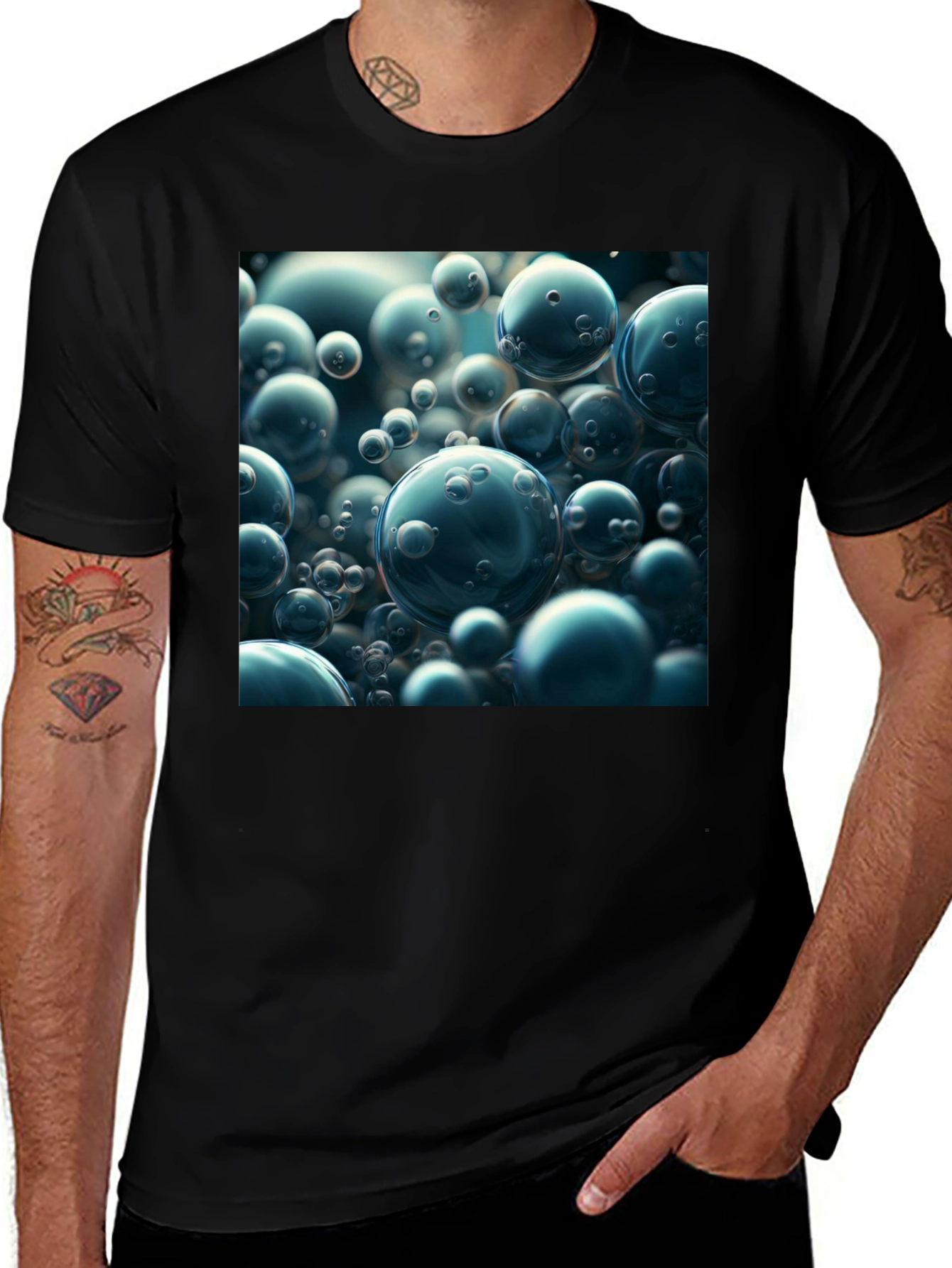 Variant 14 of Abstract Spheres Graphic Black T-Shirt