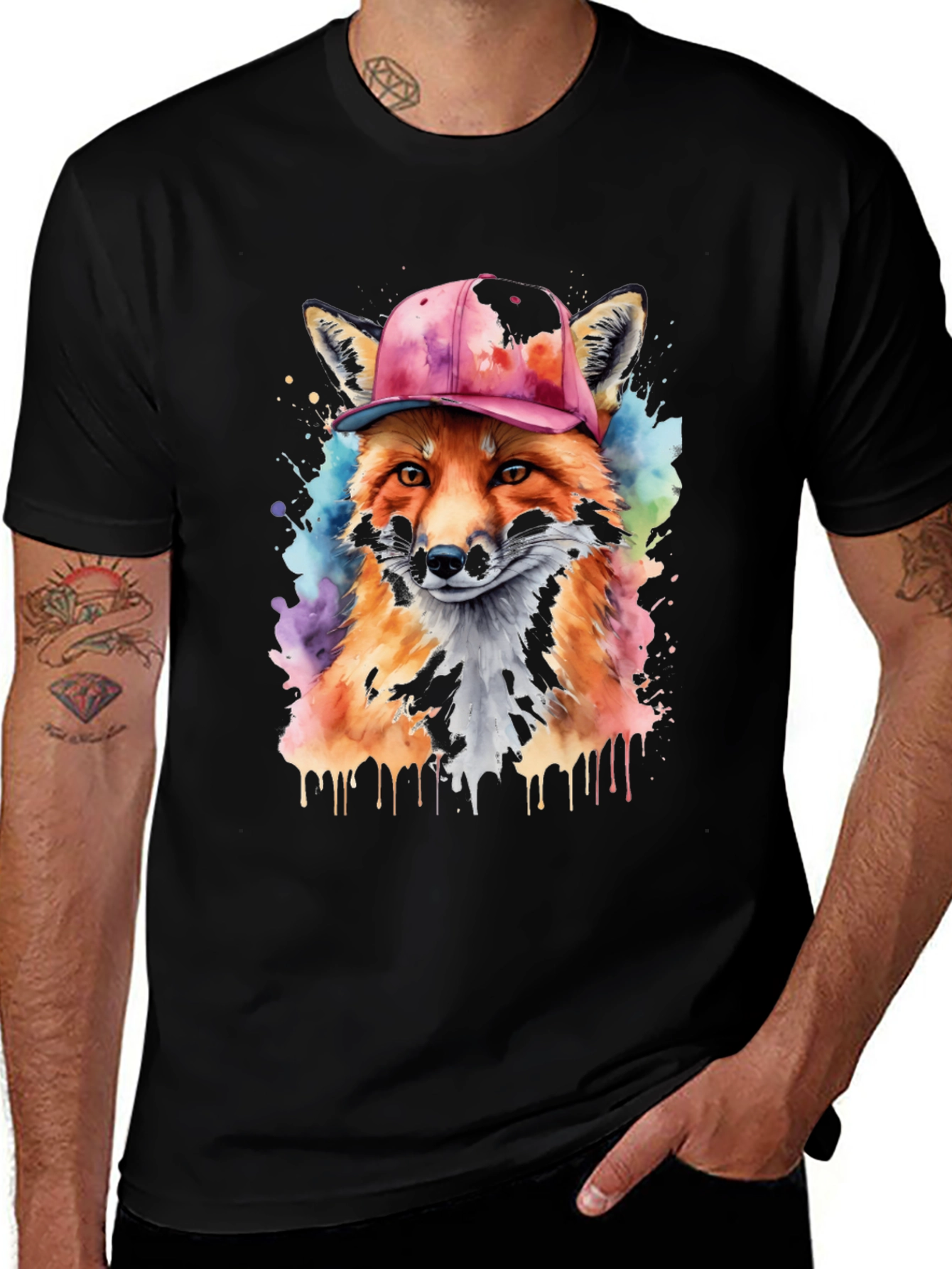 Variant 4 of Cool Fox Graphic Tee - Men's Black T-Shirt