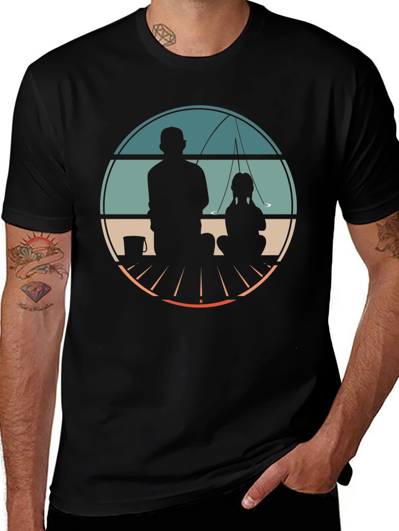 Variant 14 of Father & Daughter Fishing Graphic Tee - Black Cotton