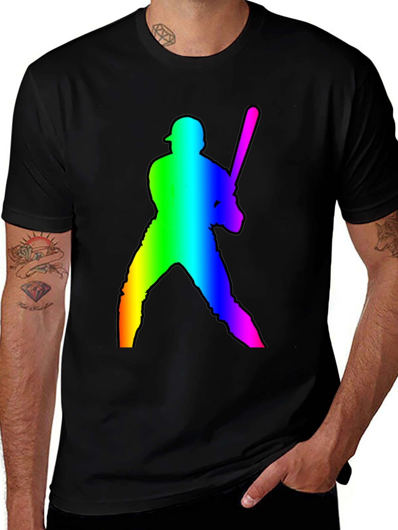 Rainbow Baseball Player Graphic T-Shirt